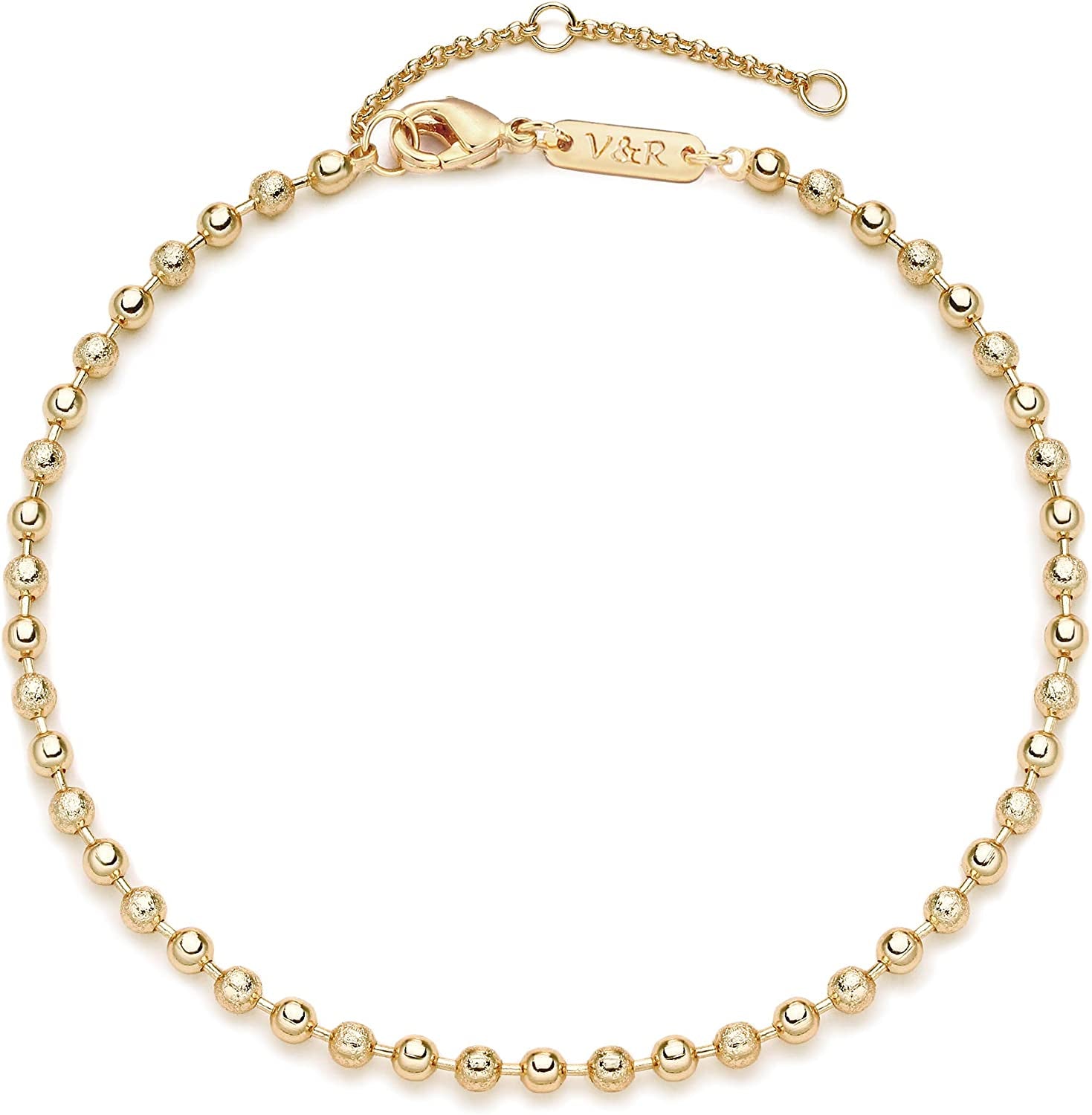 Valloey Rover Women Handmade Dainty Anklet Silver 14K Gold Plated Bead Boho Beach Rhinestone Foot Chain Adjustable Ankle Bracelet for Women Apparel & Accessories > Jewelry > Anklets Valloey Rover Matte