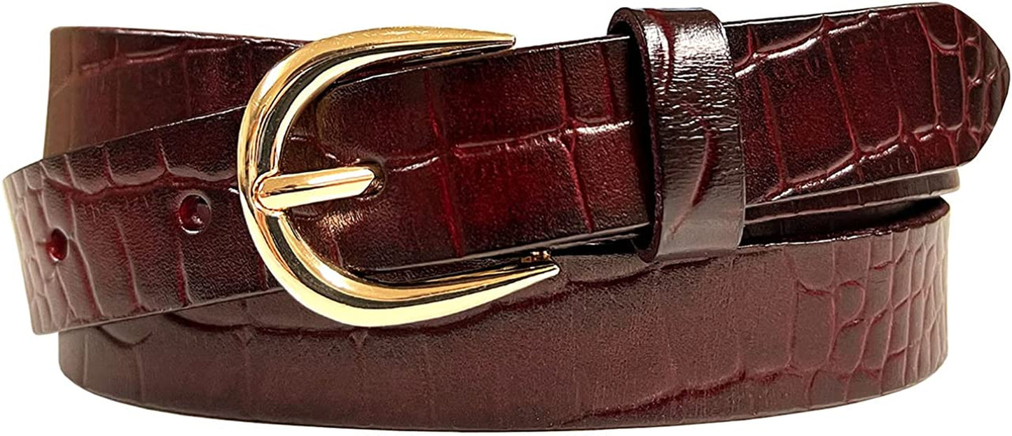 Women'S Dress Belt Casual Fashion Waist Skinny Belt 1"(25Mm) Wide, Multi-Style Options Apparel & Accessories > Clothing Accessories > Belts Belts.com Style 1 - Premium Leather Alligator Burgundy 36