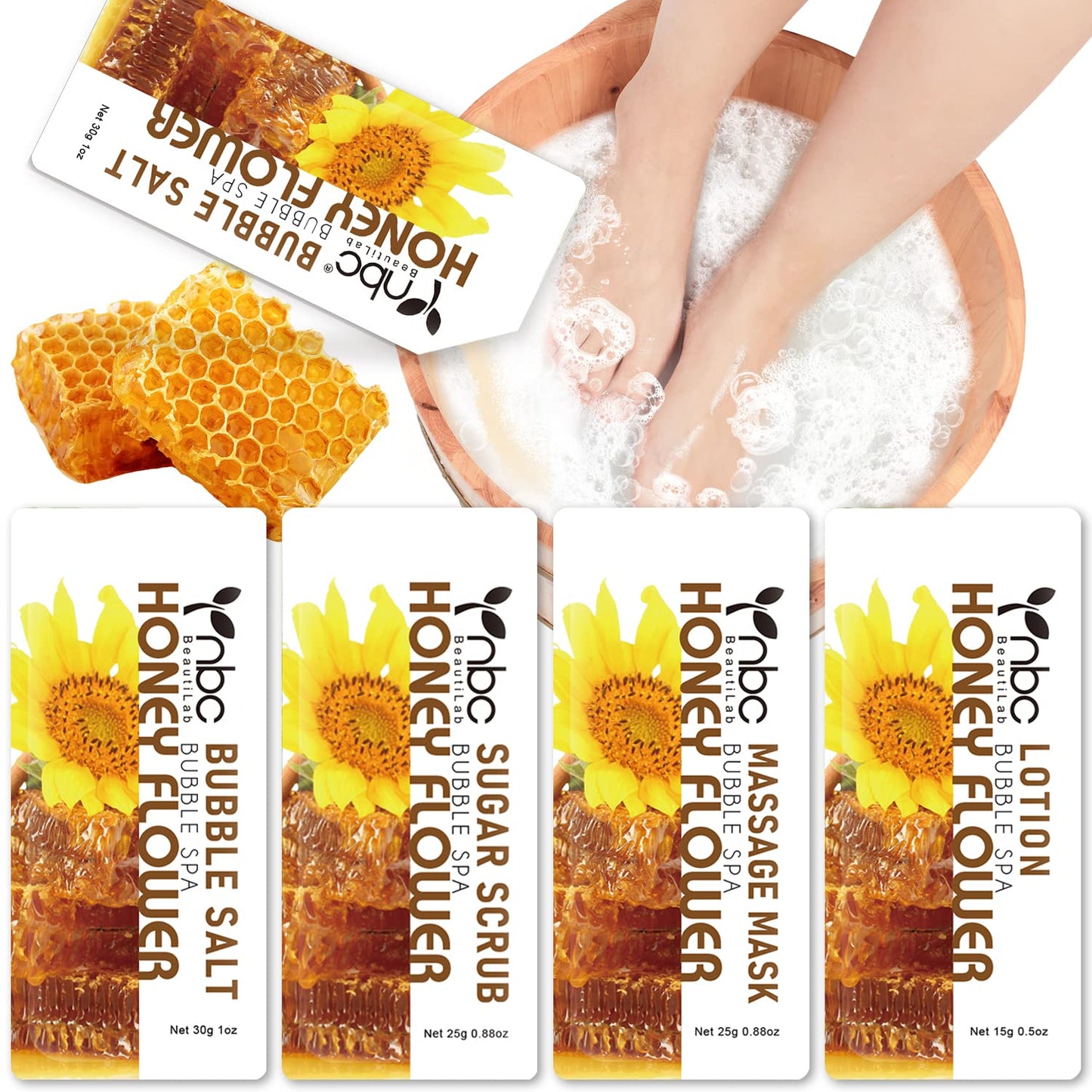 Foot Spa Pedicure Set, Home Foot Soak with Bath Salt, Foot Cream, Foot Scrubs, 4 in 1 Exfoliating Foot Care for Dry Cracked Feet, Make Baby Soft Feet Health & Beauty > Personal Care > Foot Care nbc BeautiLab 1 set honey flower