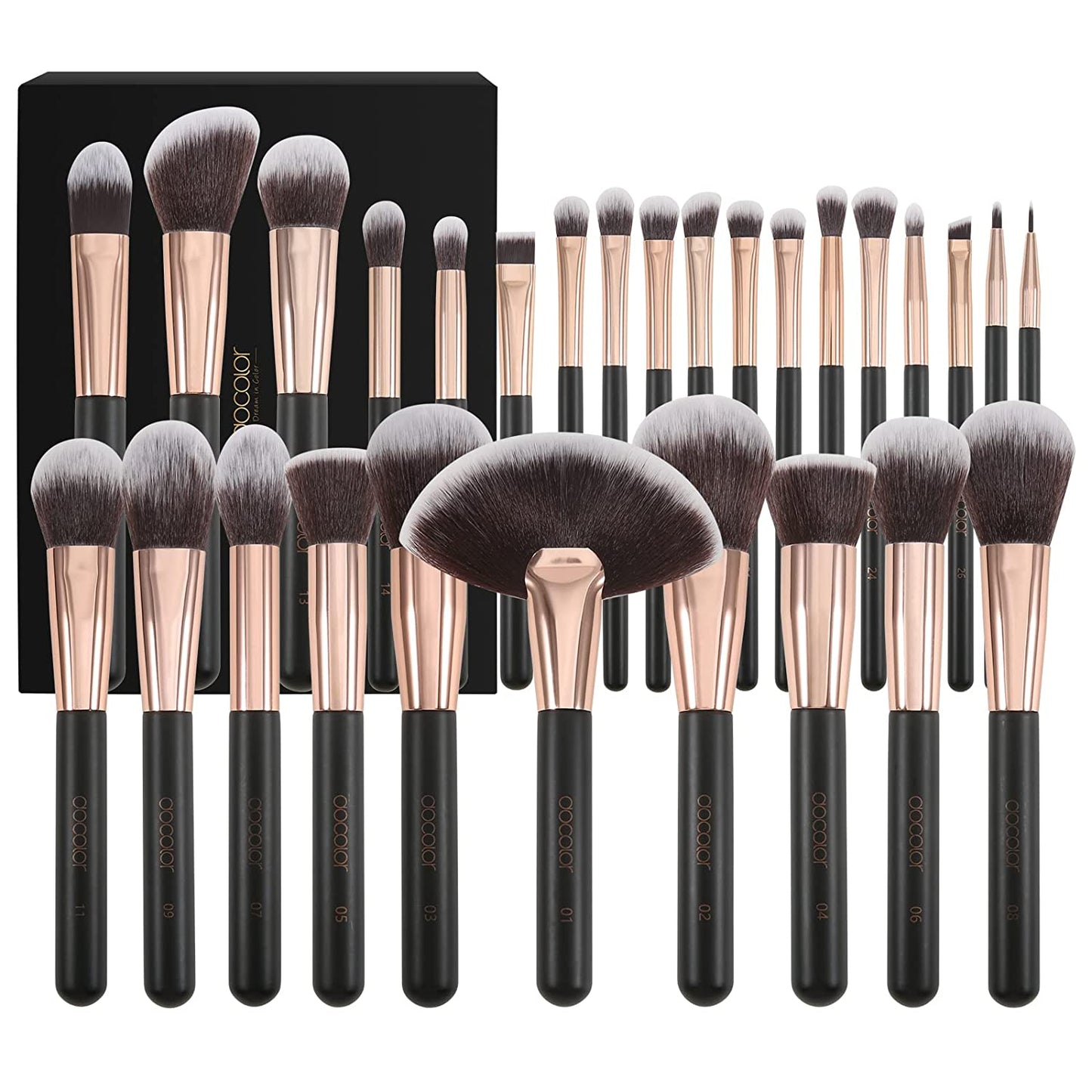 Docolor Makeup Brushes 32 Piece Period Red Professional Makeup Brush Set Premium Gift Kabuki Foundation Blending Face Powder Blush Contour Eye Shadows Eyebrow Eyeliner Make up Tools Kit Health & Beauty > Personal Care > Cosmetics > Cosmetic Tools > Makeup Tools Docolor Black/Golden