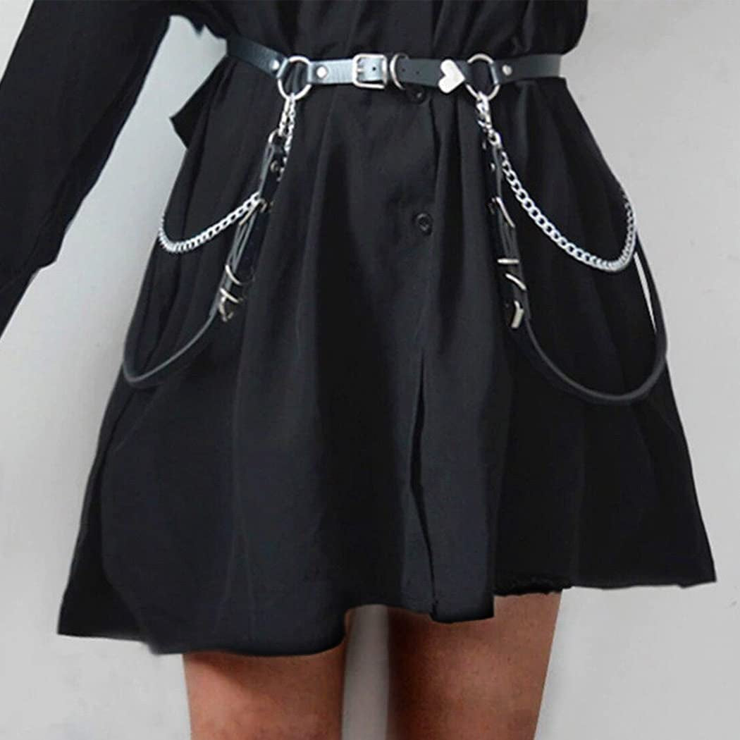 Cosydays Punk Leather Body Chain Black Harness Heart Waist Chain Belt Layered Party Rave Outfits Leather Belts Belly Chain Jewelry for Women and Girls Apparel & Accessories > Jewelry > Body Jewelry COSYDAYS