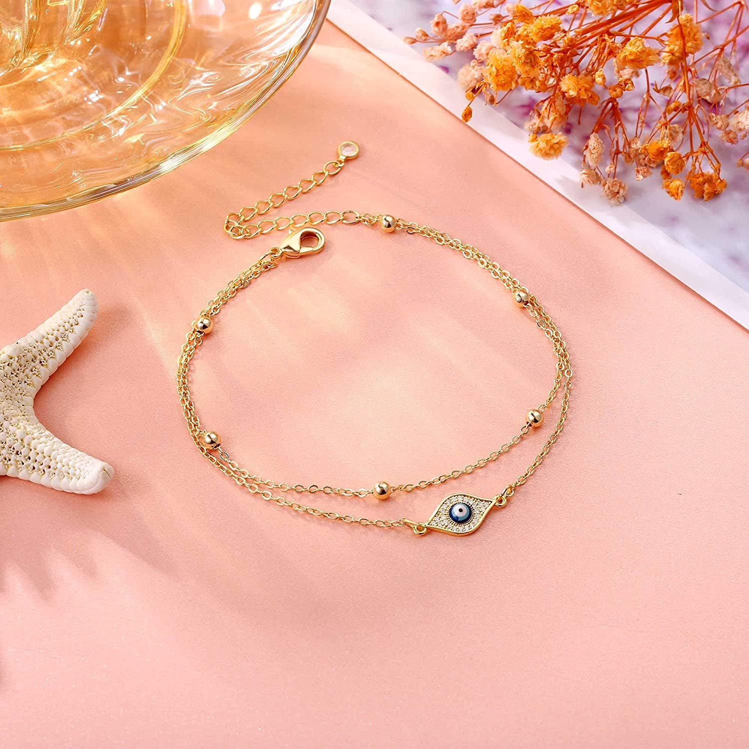 Dainty Ankle Bracelets for Women Girls, 14K Gold Filled Handmade Anklet Tiny Lock Key Star Lightning Crescent Elephant Evil Eye Ankle Bracelets for Women Girls Summer Boho Beach Foot Jewelry Apparel & Accessories > Jewelry > Anklets Yoosteel
