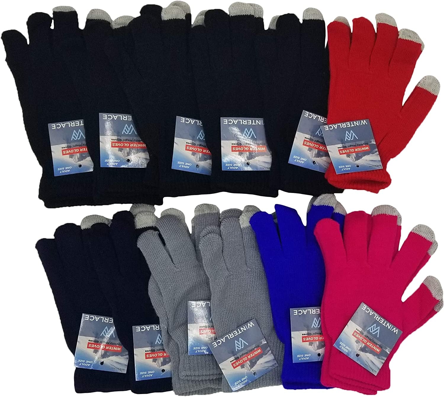 Winter Magic Gloves, 12 Pairs Stretchy Warm Knit Bulk Pack Mens Womens Apparel & Accessories > Clothing Accessories > Gloves & Mittens Winterlace