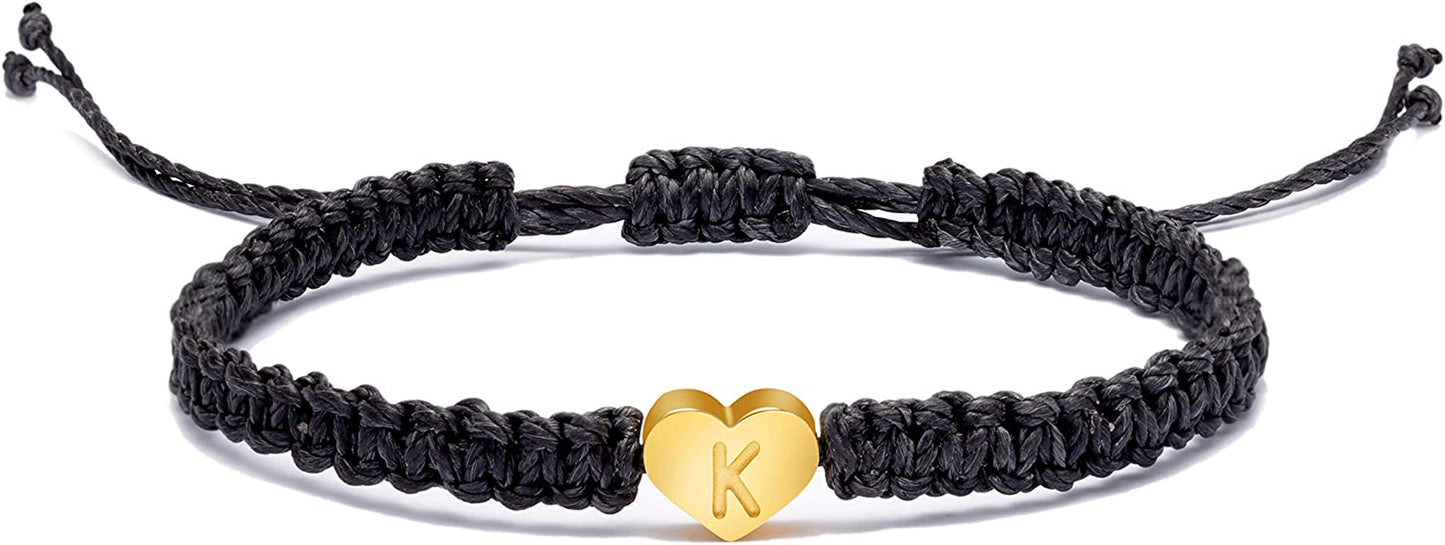 Heart Initial Bracelets for Women Gifts - 26 Letters Initial Charms Bracelet Handmade Rope Braided Adjustable Jewelry for Mom Daughter Birthday Jewelry Gift for Women Teen Girls Apparel & Accessories > Jewelry > Bracelets Lianlei K