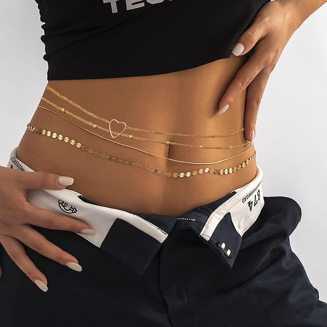 Waist Beads Bikini Belly Chain Gold Boho Sequin Layered Body Chains Summer Beach Heart Beaded Jewelry for Women Apparel & Accessories > Jewelry > Body Jewelry Generic