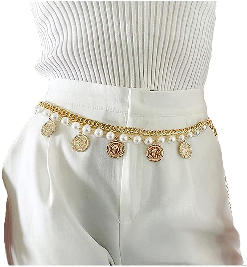 Pearl Tassel Belly Chain Retro Gold Coin Adjustable Chunky Body Chains Layered Nightclub Waist Chain Jewelry for Women & Girls, One Size Apparel & Accessories > Jewelry > Body Jewelry Generic