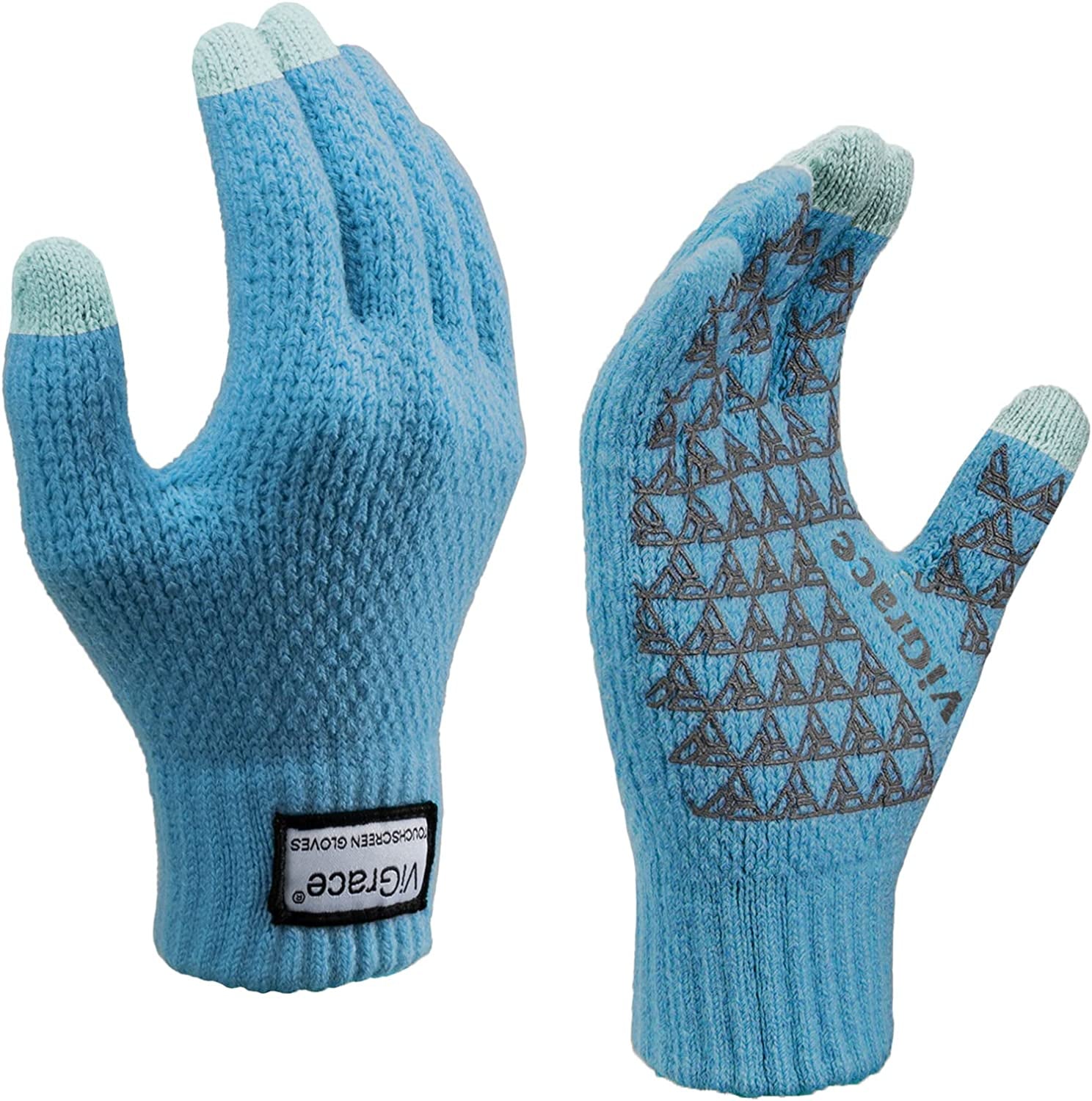 Winter Warm Touchscreen Gloves for Men and Women Touch Screen Fleece Lined Knit Anti-Slip Wool Glove Apparel & Accessories > Clothing Accessories > Gloves & Mittens ViGrace Blue Large