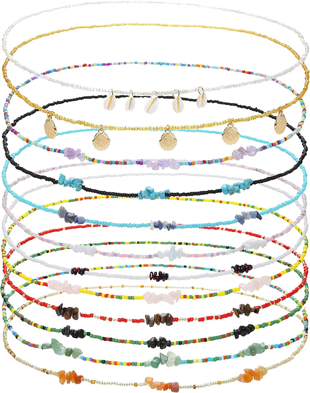 Taouzi 8-12Pcs Waist Beads for Women Weight Loss Colorful Beaded Body Chain Handmade Boho Waist Chains Belly Bead Body Chain Jewelry for Women Apparel & Accessories > Jewelry > Body Jewelry Taouzi Style4 12Pcs 31.5Inch