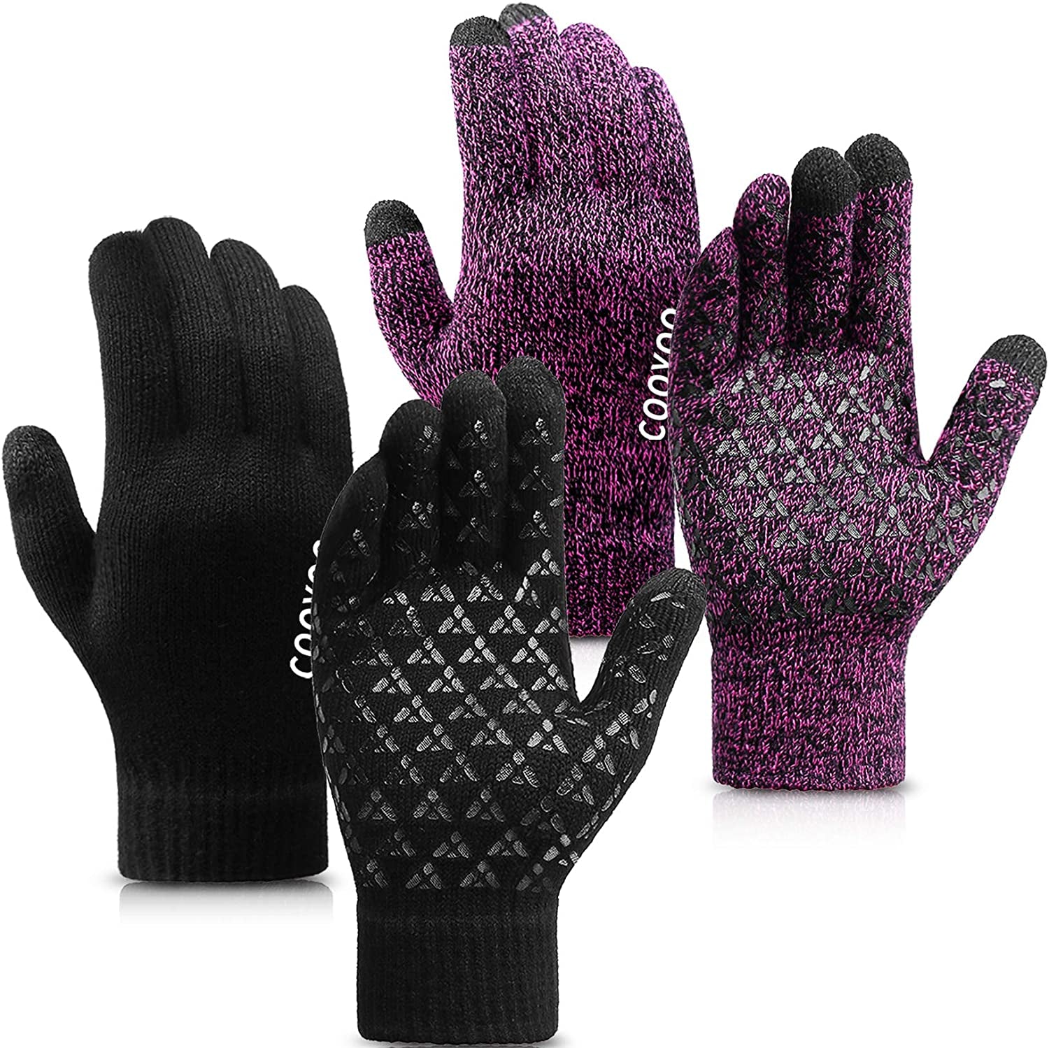 Winter Gloves for Women and Men 1/2/3 Pairs,Upgraded Touch Screen Gloves,Anti-Slip Silicone Gel- Thermal Soft Wool Lining Apparel & Accessories > Clothing Accessories > Gloves & Mittens COOYOO 03-2 Pairs(black/Rose Red) X-Large