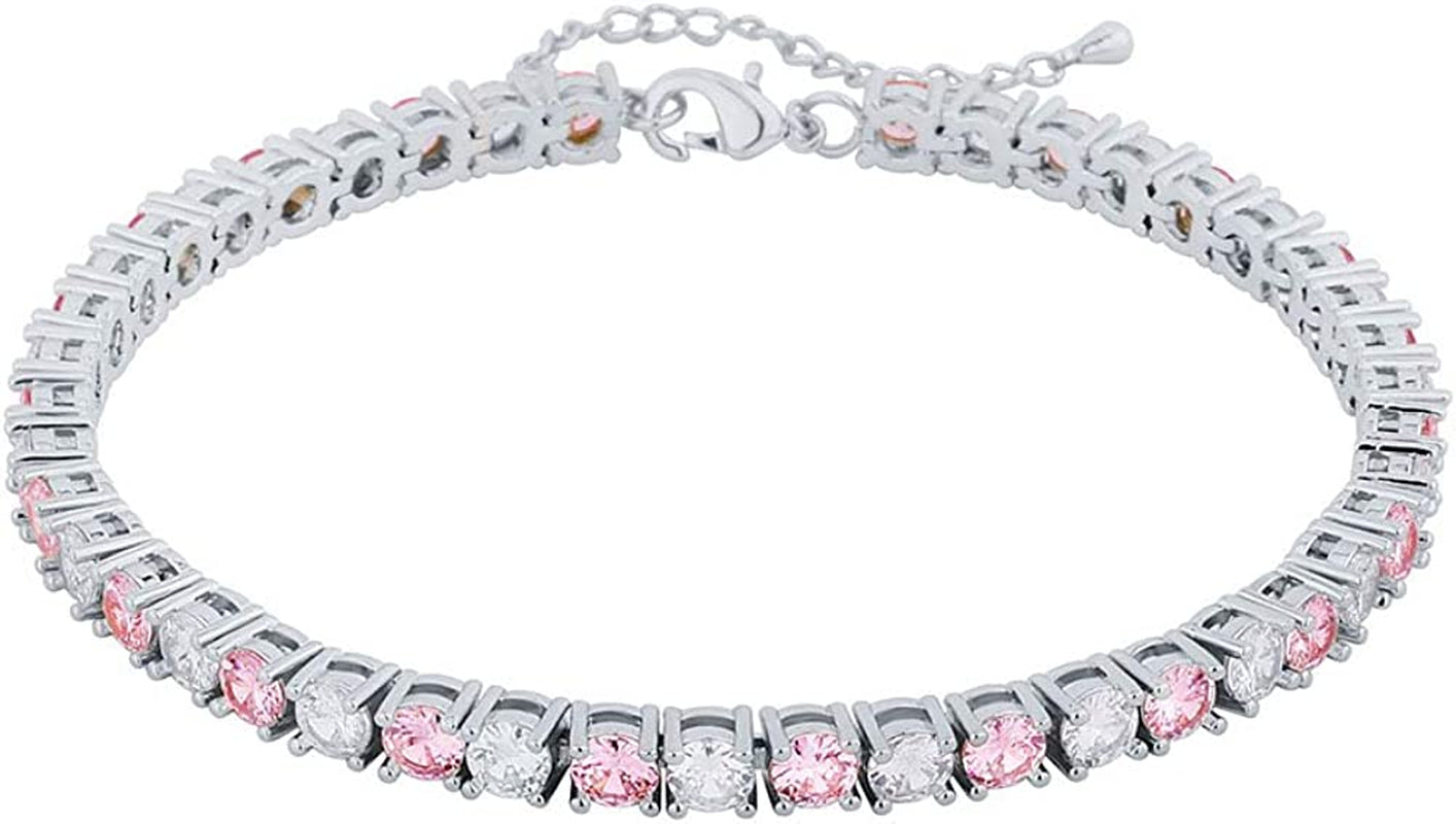 TOPGRILLZ 3-6Mm Tennis Chain Anklet with Extension Bracelet for Women, 14K Gold Plated CZ Diamond Fashion Foot Jewelry Gifts Apparel & Accessories > Jewelry > Anklets Yiwu Xinlu Fashion Jewelry Factory 6mm White Gold and Pink 9.0 Inches