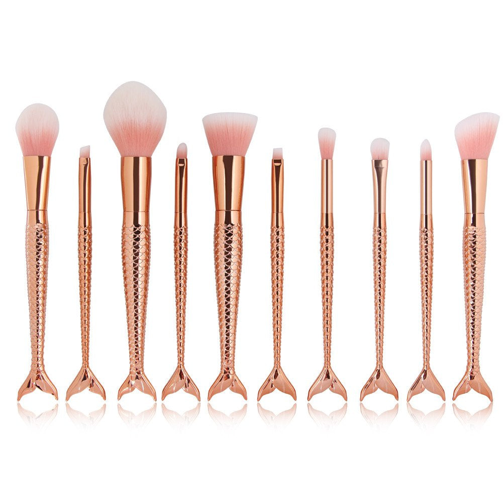 Mermaid Makeup Brush Set, Coshine 10Pcs/Set Colorful Rainbow Unique Mermaid Makeup Brush Set Cosmetic Tools Kits Health & Beauty > Personal Care > Cosmetics > Cosmetic Tools > Makeup Tools COSHINE 10pcs Rose Gold Brushes