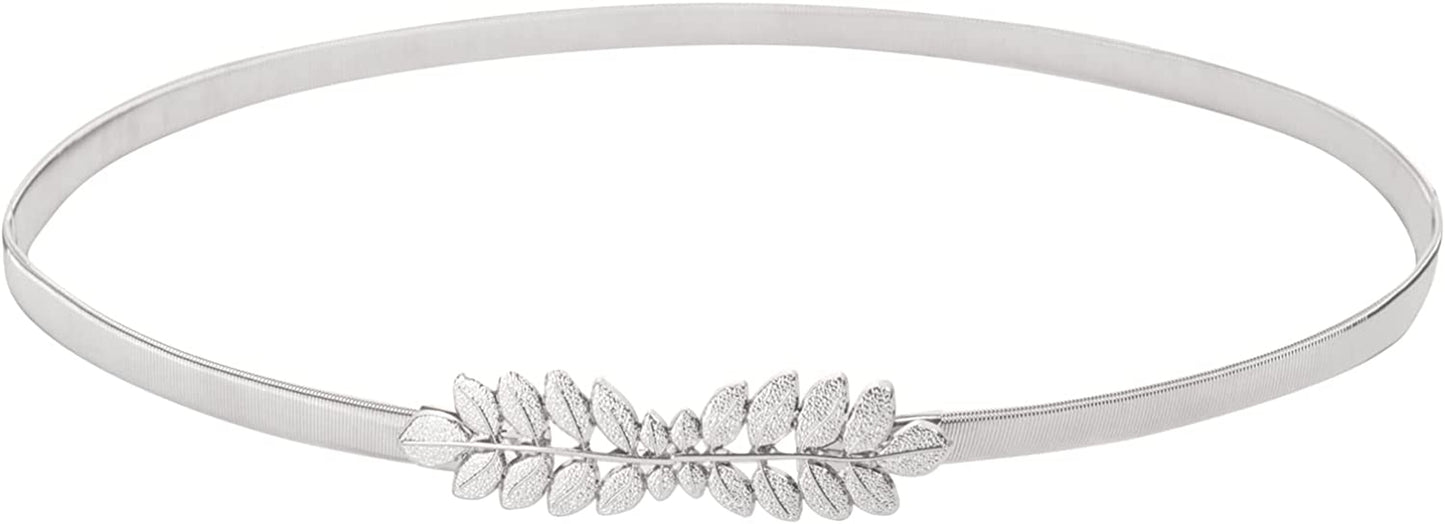GRACE KARIN Women Skinny Metal Cinch Belt Gold Waistband Elastic Waist Belt CL633 Apparel & Accessories > Clothing Accessories > Belts GRACE KARIN Silver-leaf Large