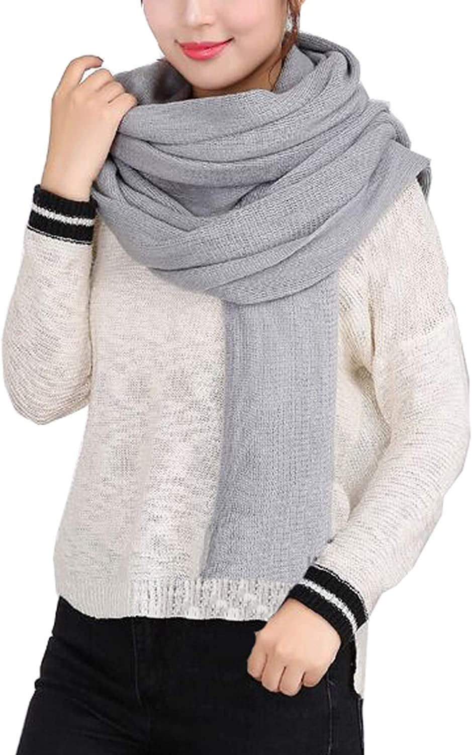 Wander Agio Women'S Warm Long Shawl Winter Warm Large Scarf Pure Color Apparel & Accessories > Clothing Accessories > Scarves & Shawls Wander Agio Grey