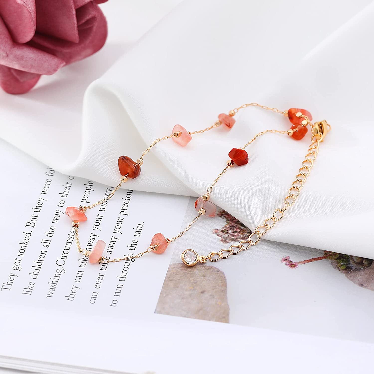 KAERUN Ankle Bracelets for Women Teen Girls Colorful Adjustable Natural Crystal 14K Gold Plated Cute Anklets Summer Beach Foot Chain Jewelry Apparel & Accessories > Jewelry > Anklets KAERUN