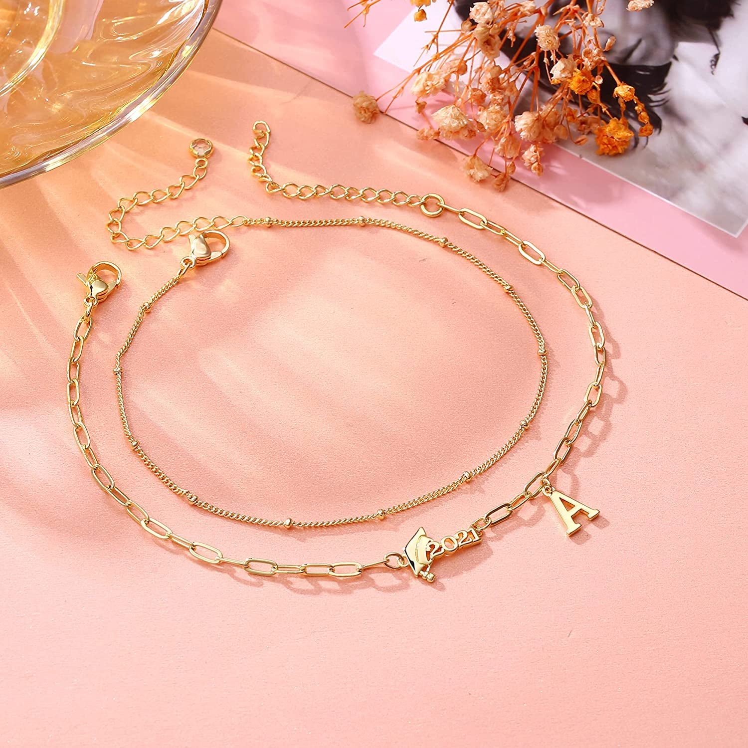 Graduation Gifts for Her 2022 Ankle Bracelets, 14K Gold Plated Inspirational Layering Initial Ankle Bracelets College Graduation Gifts for Her Him Layered Gold Anklets for Women Friendship Gifts Apparel & Accessories > Jewelry > Anklets Yoosteel