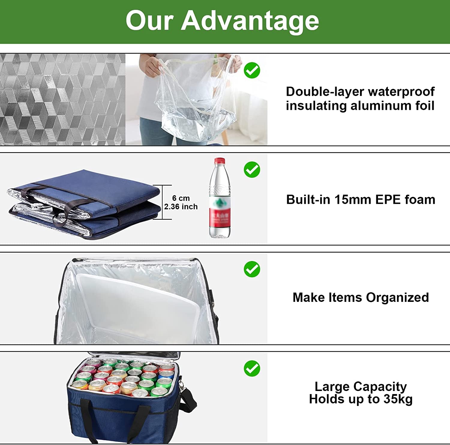 CGBE Collapsible Cooler Bag Insulated Large Lunch Bag Leakproof Thicken Cooler Bag Portable for Camping, Picnic & Beach, Grocery Shopping (48 Can , 37L) Apparel & Accessories > Jewelry > Anklets CGBE