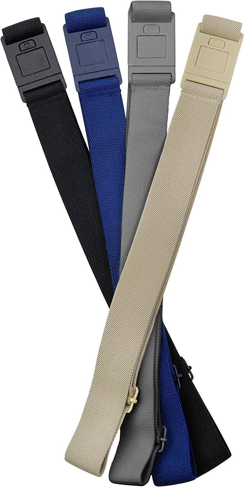 Beltaway-The Square Adjustable No Show Flat Buckle Belt Comfortably Holds Your Pants Up Apparel & Accessories > Clothing Accessories > Belt Buckles BELTAWAY 4 Pack Black, Gray, Denim & Sand One Size (0-14)