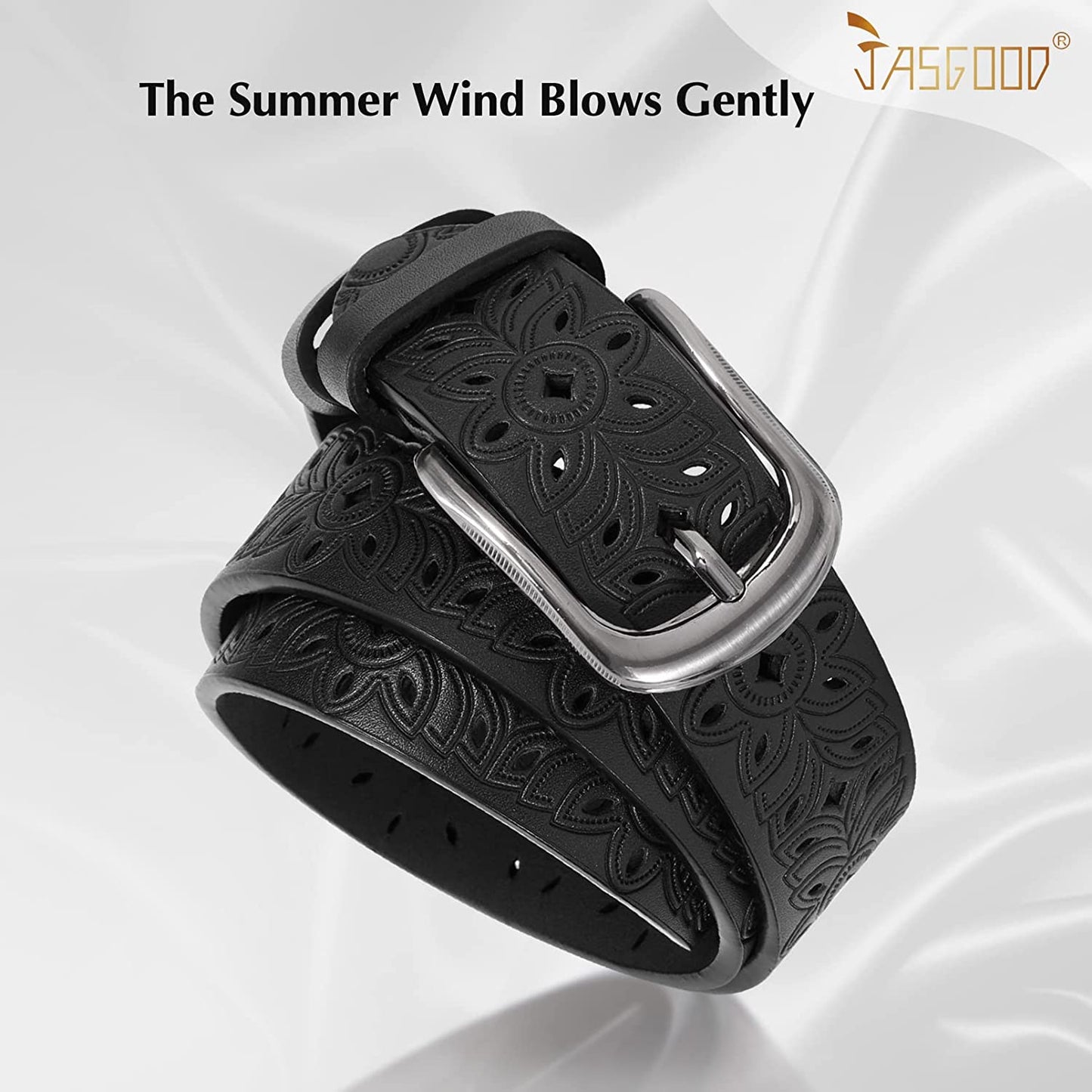 JASGOOD Hollow Leather Belt for Women, Wide Leather Belt for Jeans Pants with Pin Buckle Apparel & Accessories > Clothing Accessories > Belts KYLIE MAX