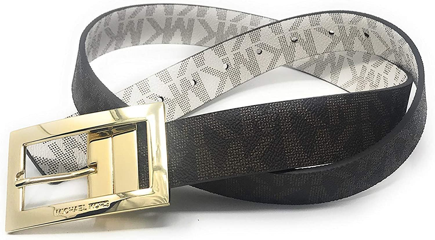 Michael Kors Women'S Rectangle Buckle Reversible Brown to Vanilla Logo Belt Apparel & Accessories > Clothing Accessories > Belts Michael Kors