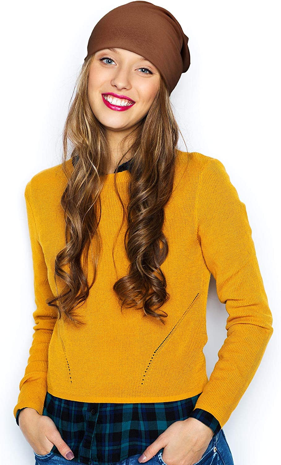 SATINIOR 4 Pieces Slouchy Beanie Caps with Buttons Bouffant Cap Elastic Sleeping Hats Button Headwrap Apparel & Accessories > Clothing Accessories > Headwear SATINIOR