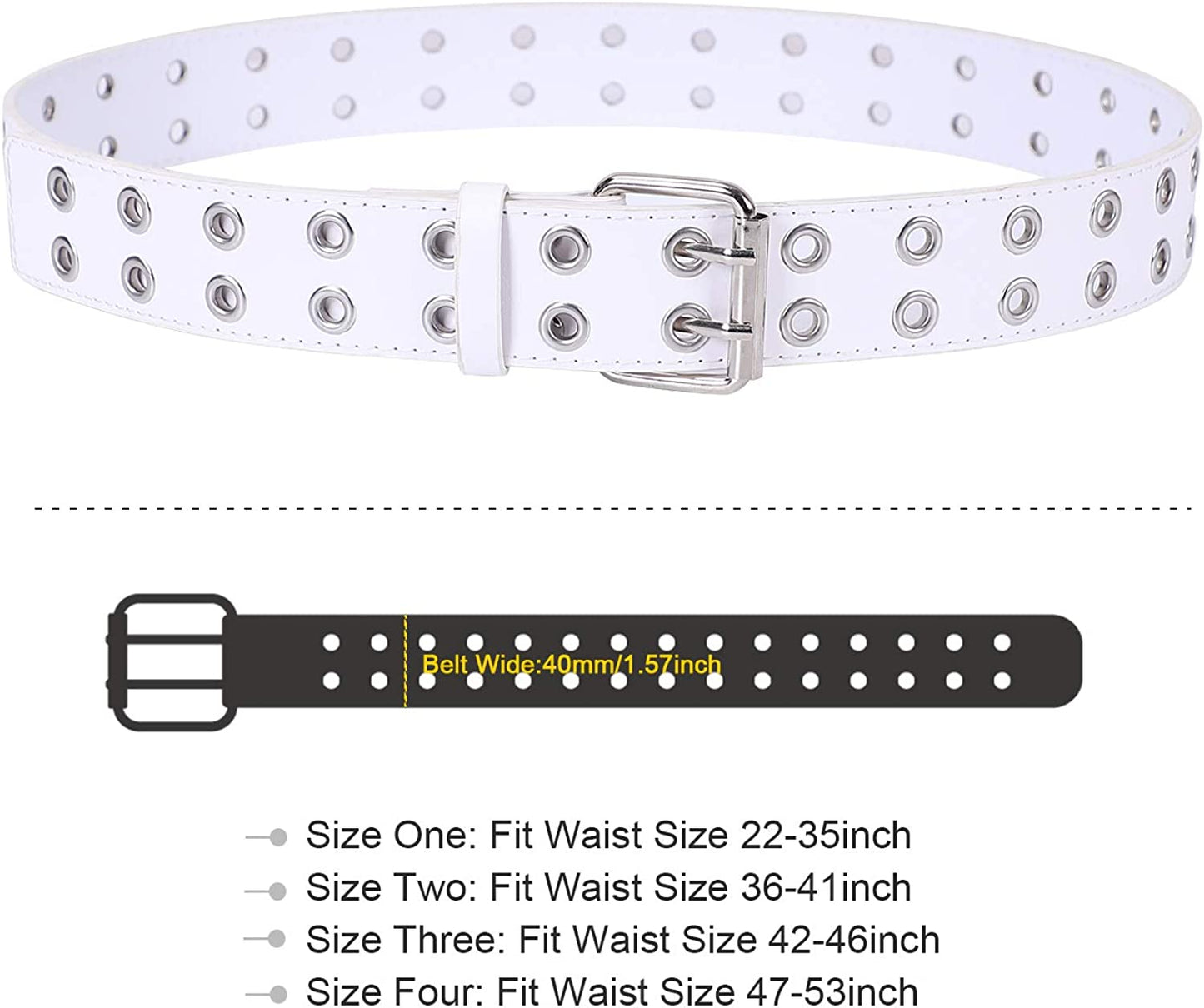Double Grommet PU Leather Belt for Women/Men Punk Metal Jean Belt Wide 1.5 Inch Apparel & Accessories > Clothing Accessories > Belts XZQTIVE