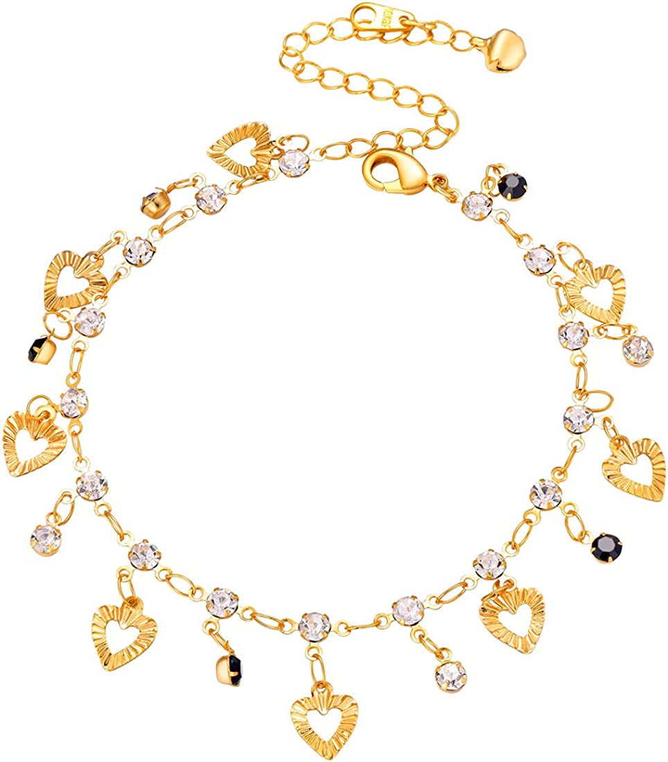 Women Girls Barefoot Jewelry 18K Gold or Rose Gold Stainless Steel Heart / Rope / Figaro / Cuban Chain Anklet Foot Bracelet, 25-30 CM Long Apparel & Accessories > Jewelry > Anklets U7 Jewelry 10. Black Heart