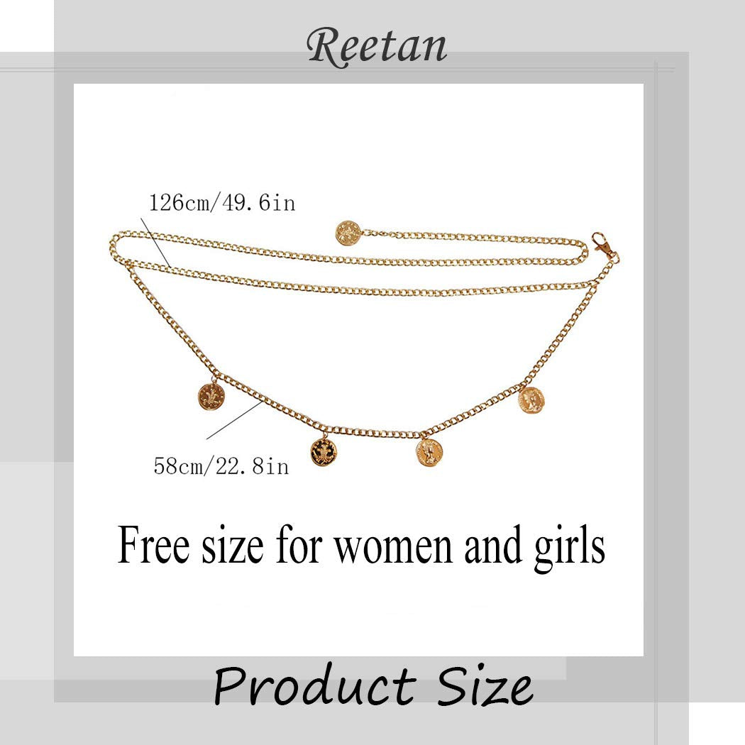 Reetan Boho Layered Body Chain Gold Coin Waist Chains Rave Party Body Jewelry Accessories for Women and Girls Apparel & Accessories > Jewelry > Body Jewelry REETAN