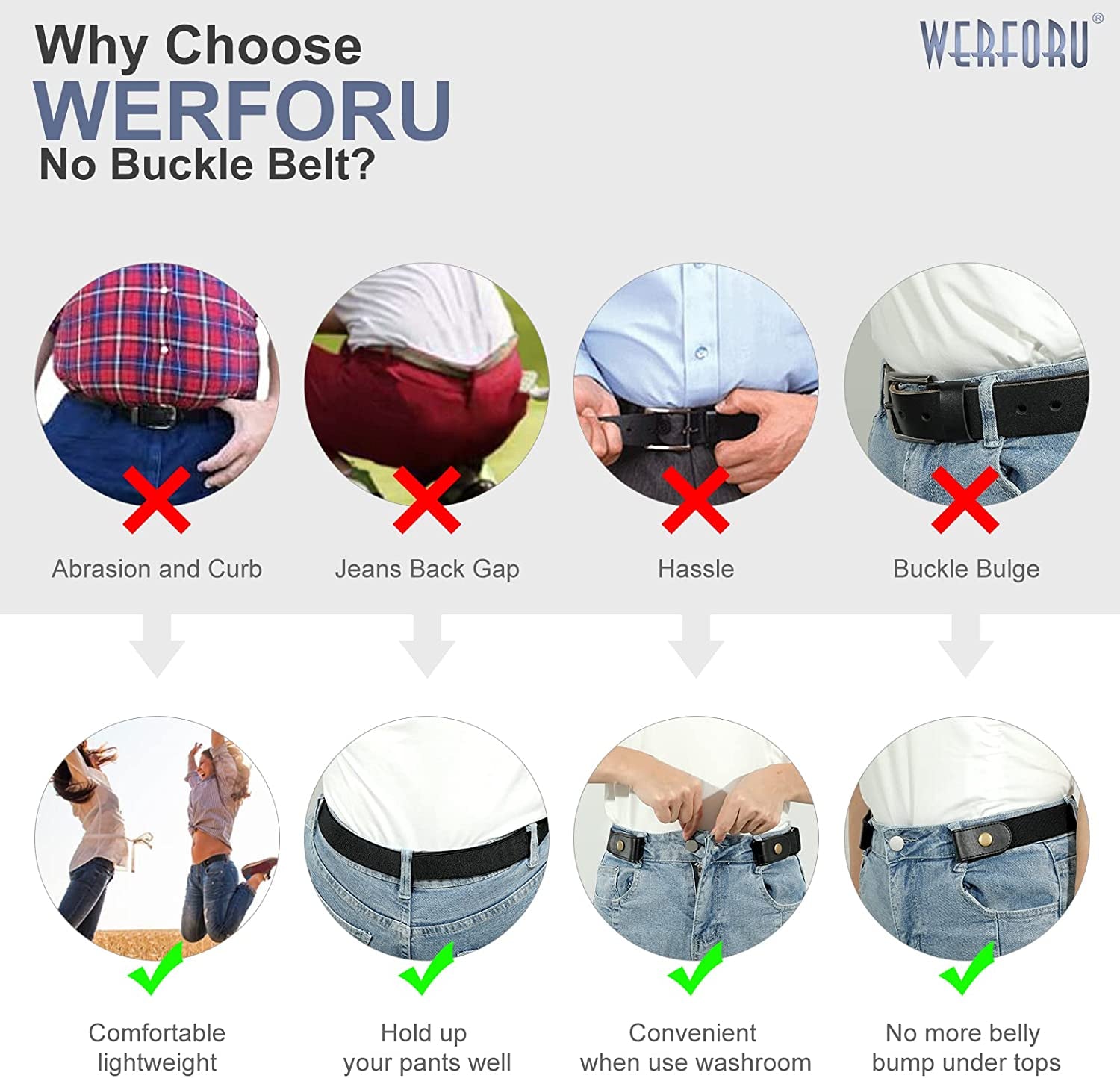 No Buckle Stretch Belt for Women Men Elastic Waist Belt up to 72 Inch for Jeans Pants Apparel & Accessories > Clothing Accessories > Belts WERFORU