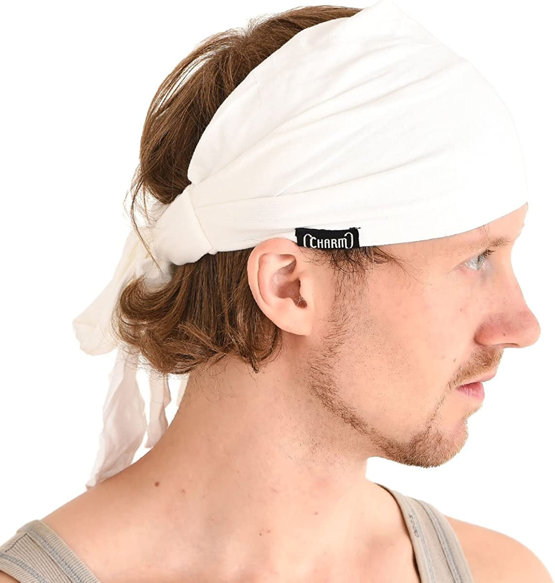 CHARM Japanese Headband Pirate Bandana - Men Ninja Head Wrap Women Hair Band Apparel & Accessories > Clothing Accessories > Bandanas & Headties Casualbox White