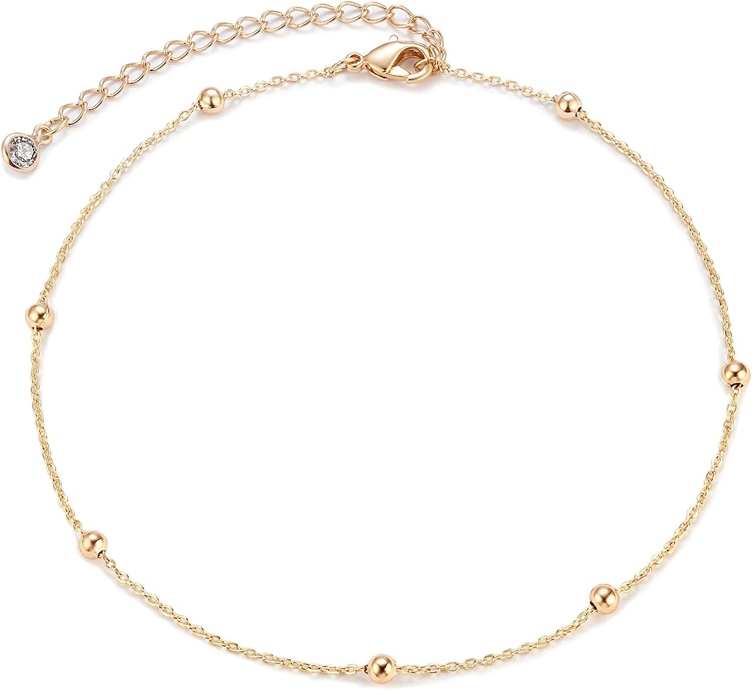 Mevecco Gold Evil Eye Charm Anklet,14K Gold Plated Boho Beach Dainty Cute Tiny Lucky Star Foot Chain Ankle Bracelet Silver Beaded Chain Anklet for Women Apparel & Accessories > Jewelry > Anklets MEVECCO Gold Ball