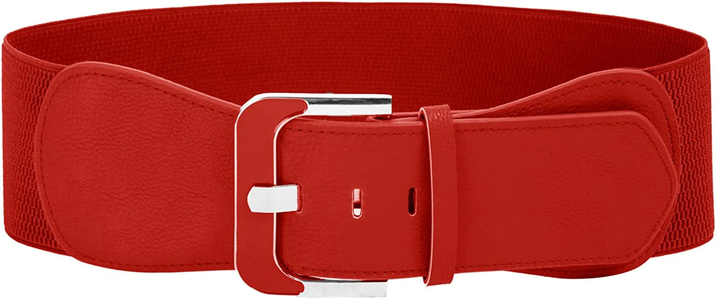 GRACE KARIN Women'S PU Leather Wide Waist Belt for Dress Decorative Cinch Belt Single Prong Buckle Elastic Waist Belts Apparel & Accessories > Clothing Accessories > Belts GRACE KARIN Red Small