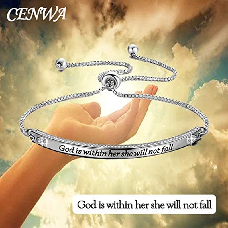 CENWA Christian Gift Religious Bracelet Jewelry 46:5 God Is within Her She Will Not Fall Zircon Bracelet Bible Verse Bracelet Gift Apparel & Accessories > Jewelry > Bracelets CENWA