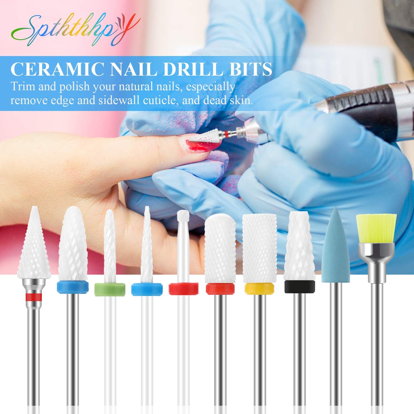 SPTHTHHPY 10Pcs Ceramic Nail Drill Bits Set Professional Remove Gel Acrylic Cuticle Diamond Carbide Nail Drill Bit Tools for Manicure Pedicure Home Salon Use Great Gift for Women Girls Health & Beauty > Personal Care > Cosmetics > Cosmetic Tools > Nail Tools SPTHTHHPY