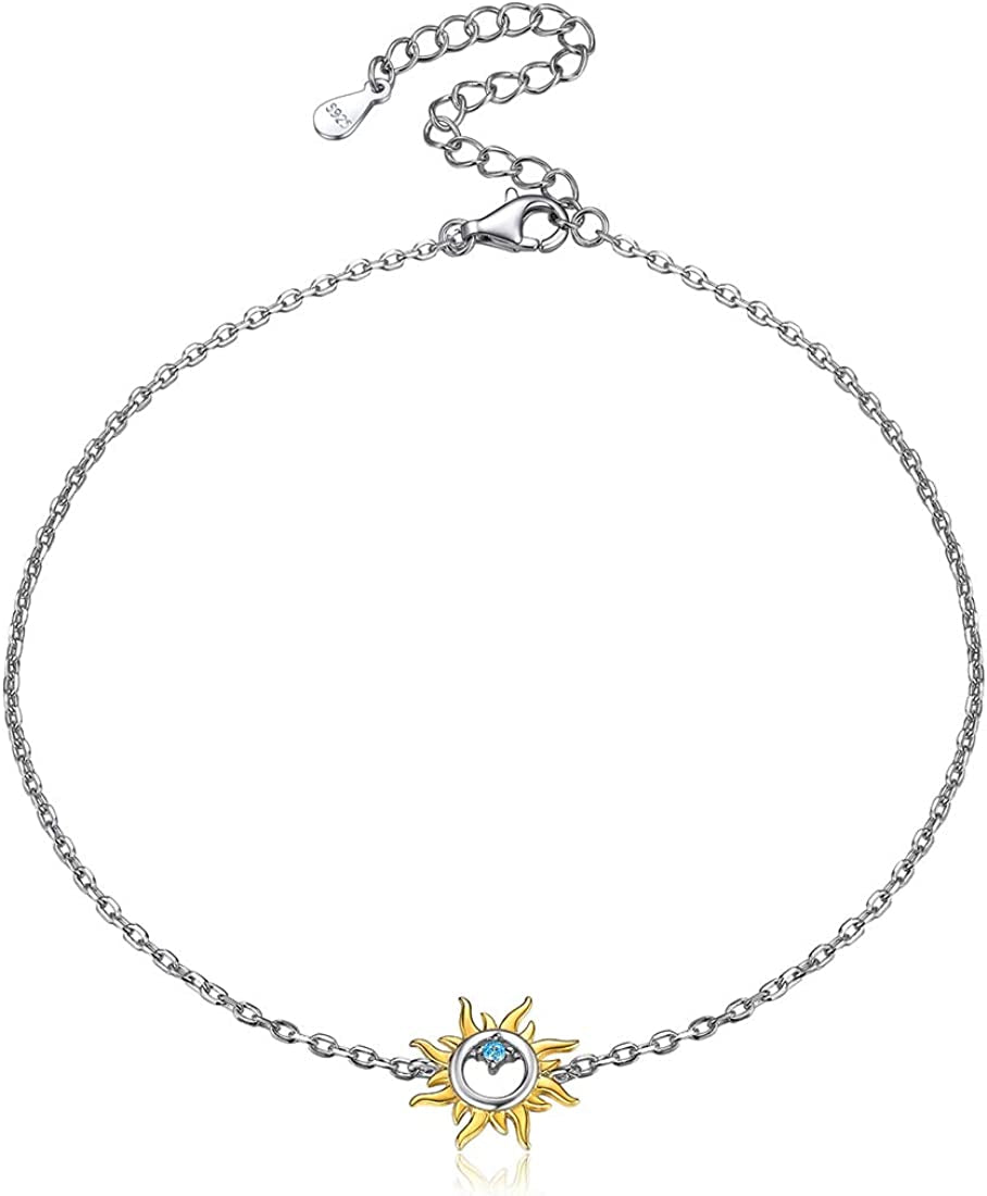Chicsilver Personalized 925 Sterling Silver Tiny Heart/Moon/Star/Sun/Dot/Triangle Anklets Simple Dainty Foot Jewelry for Women, Silver/Gold/Rose Gold(With Gift Box) Apparel & Accessories > Jewelry > Anklets ChicSilver Jewelry 11. Sun Silver