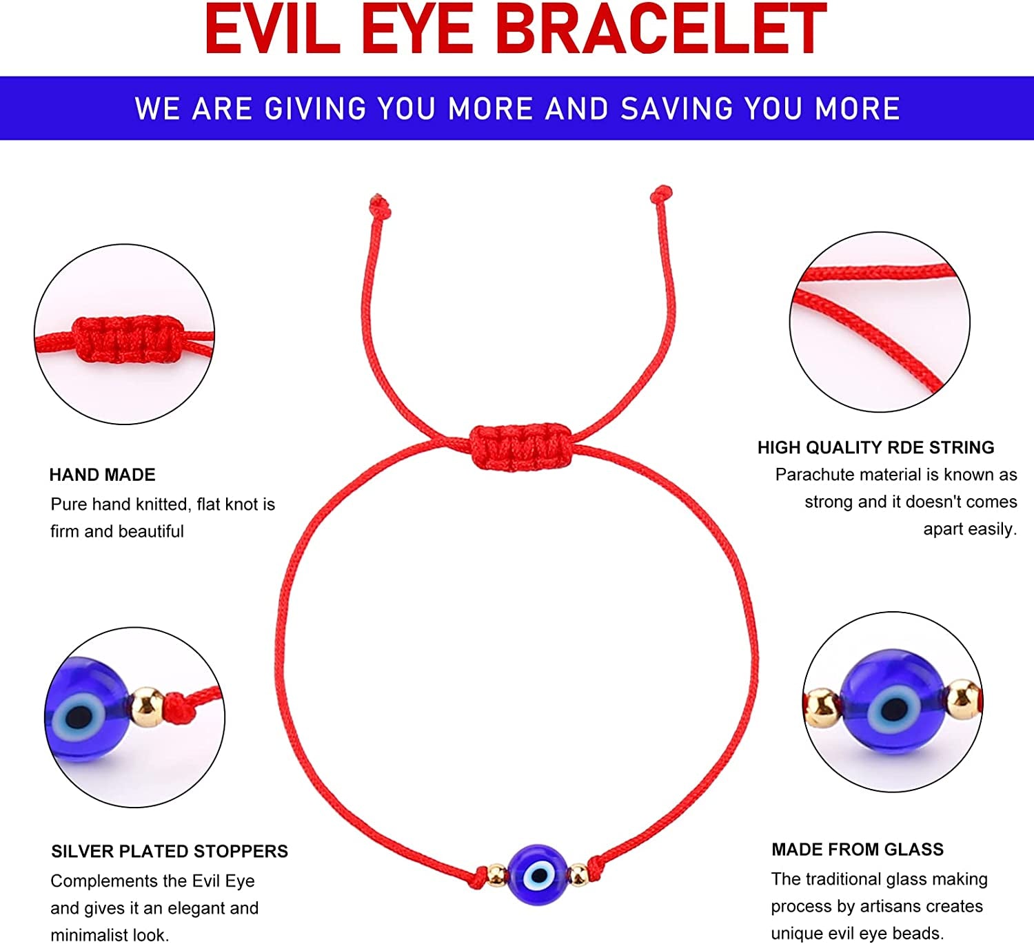 Hand Made 12Pcs Evil Eye Bracelets Pack Bulk Set Women Men Evil Eye Anklet Jewelry Protection Braclet Black Red String Boys&Girls Apparel & Accessories > Jewelry > Anklets SUMMER LOVE