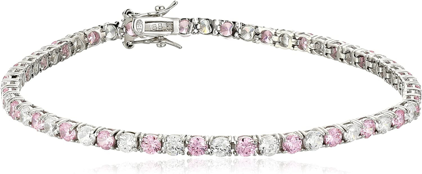 Collection .925 Sterling Silver Alternating AAA Cubic Zirconia Tennis Bracelet, 7.5" Apparel & Accessories > Jewelry > Bracelets Amazon Collection Pink