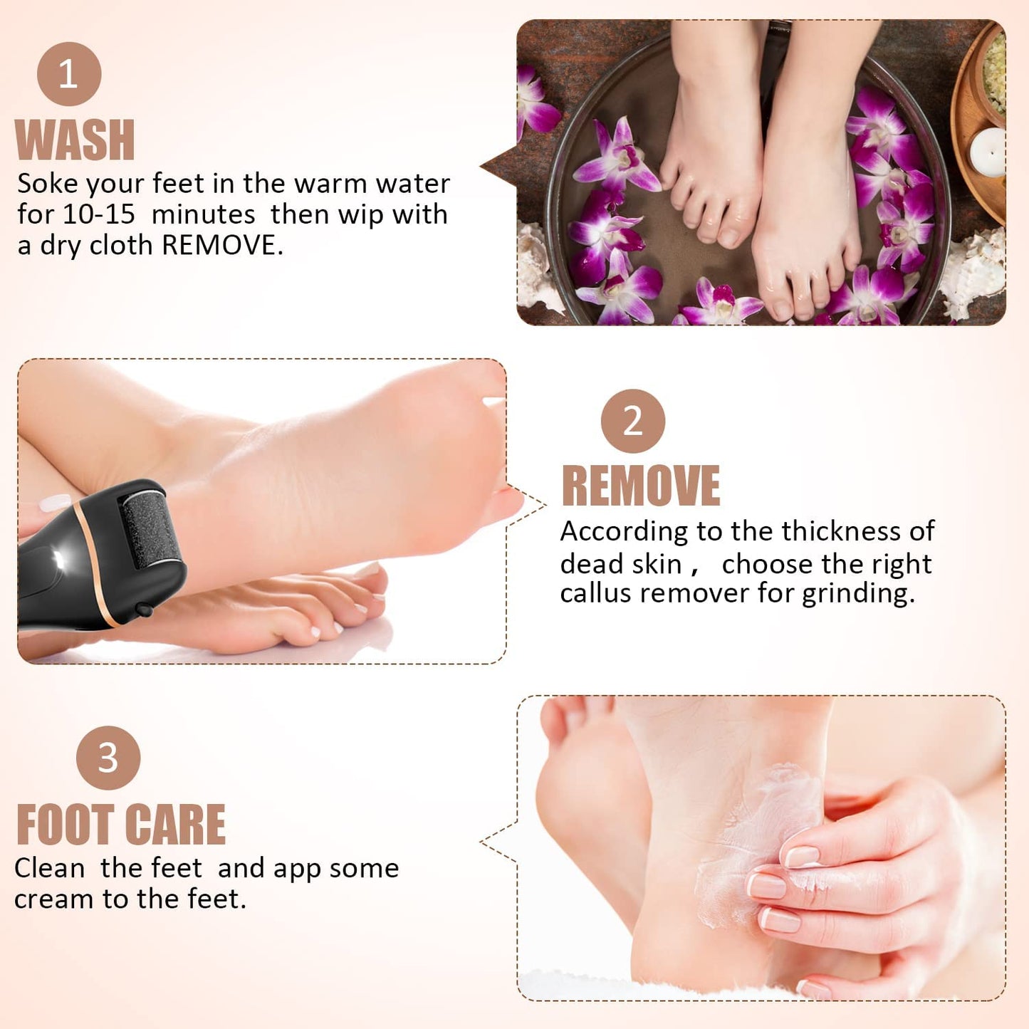 Electric Foot File Callus Remover for Feet, Rechargeable Pedicure Kit Foot Care with 3 Speed, Callus Remover Kit with 3 Roller Heads, Battery LCD Display for Remove Cracked Heels Calluses&Hard Skin Health & Beauty > Personal Care > Foot Care AdamPark