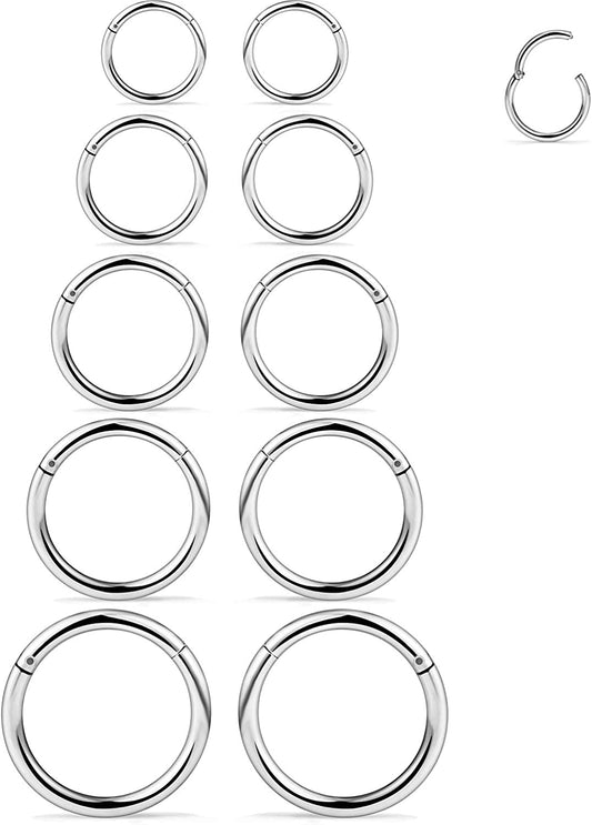 SCERRING 3-10PCS 16G Stainless Steel Hinged Clicker Segment Septum Nose Lip Ring Hoop Cartilage Tragus Sleeper Earrings Body Piercing Jewelry 8Mm 10Mm 12Mm 14Mm 16Mm Apparel & Accessories > Jewelry > Rings SCERRING 10PCS - 16G Silver