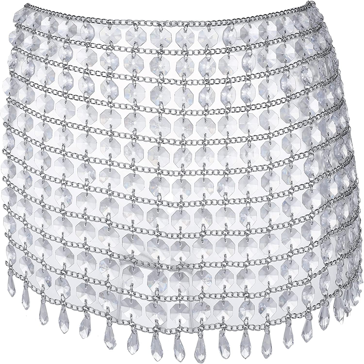 Ccbodily Crystal Body Chain Dress - Boho Layered Body Waist Belly Chain Skirt Festival Jewelry for Women Apparel & Accessories > Jewelry > Body Jewelry CCbodily 166-CLEAR