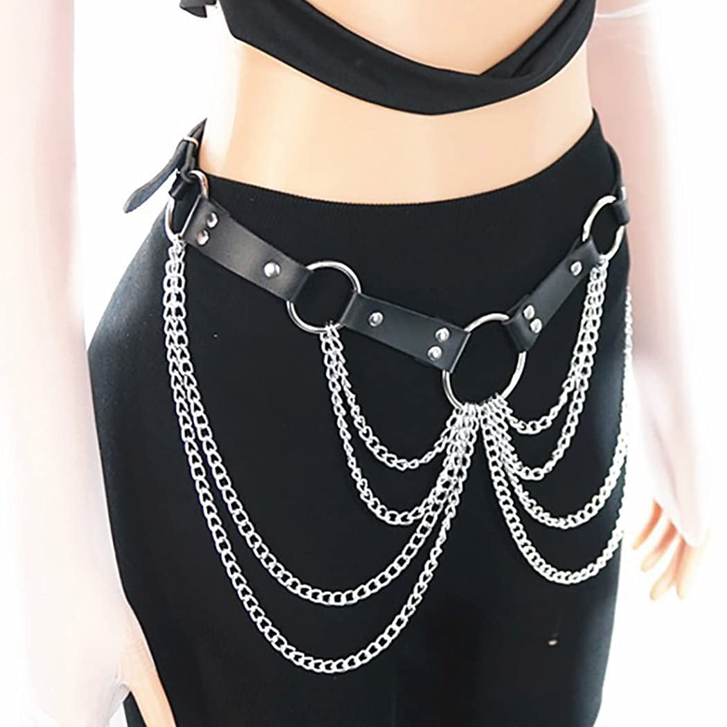Asooll Punk Leather Waist Harness Chain Gothic Black Body Chain Belly Belt Chain Fashion Party Nightclub Body Accessories Jewelry for Women and Girls (Black1) Apparel & Accessories > Jewelry > Body Jewelry Asooll