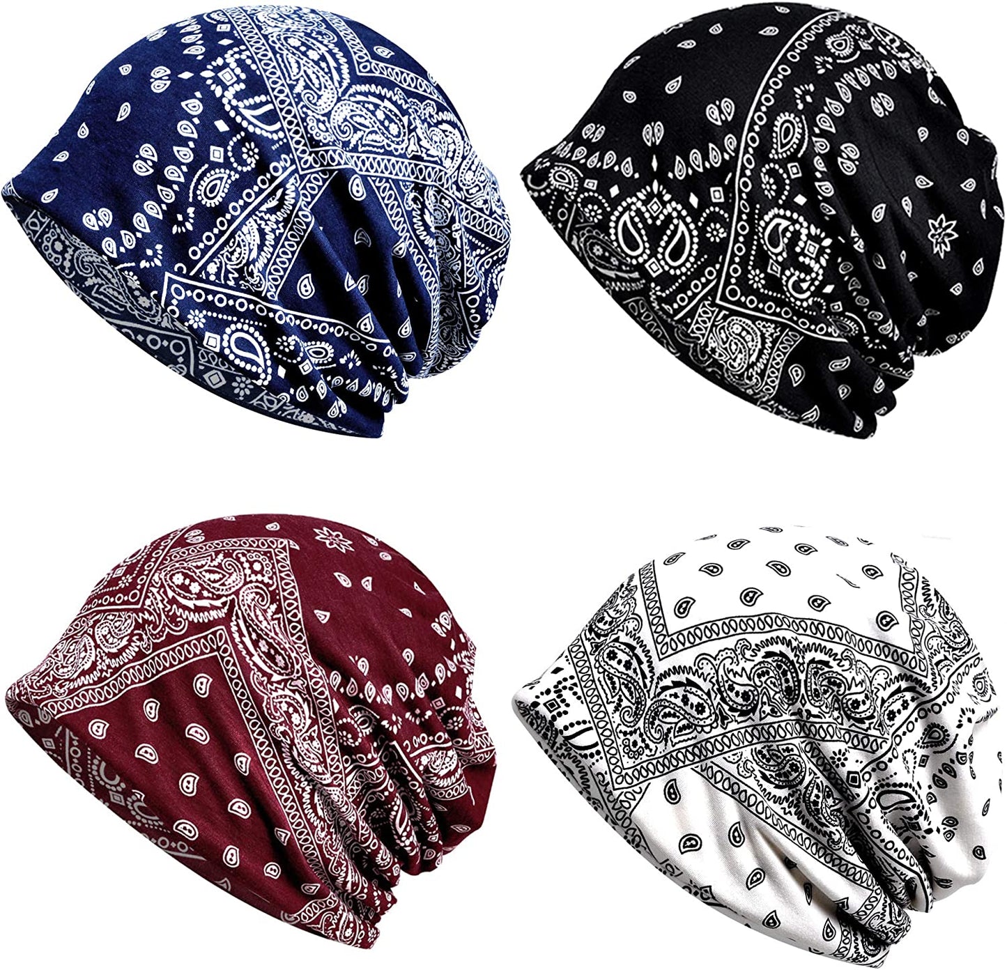 ELLEWIN Cotton Slouchy Beanie Hip-Hop Soft Lightweight Running Beanie Adult Dwarf Hats Chemo Cap for Men Women Apparel & Accessories > Clothing Accessories > Headwear Does Not Apply Opentop-b-4pk-multi02