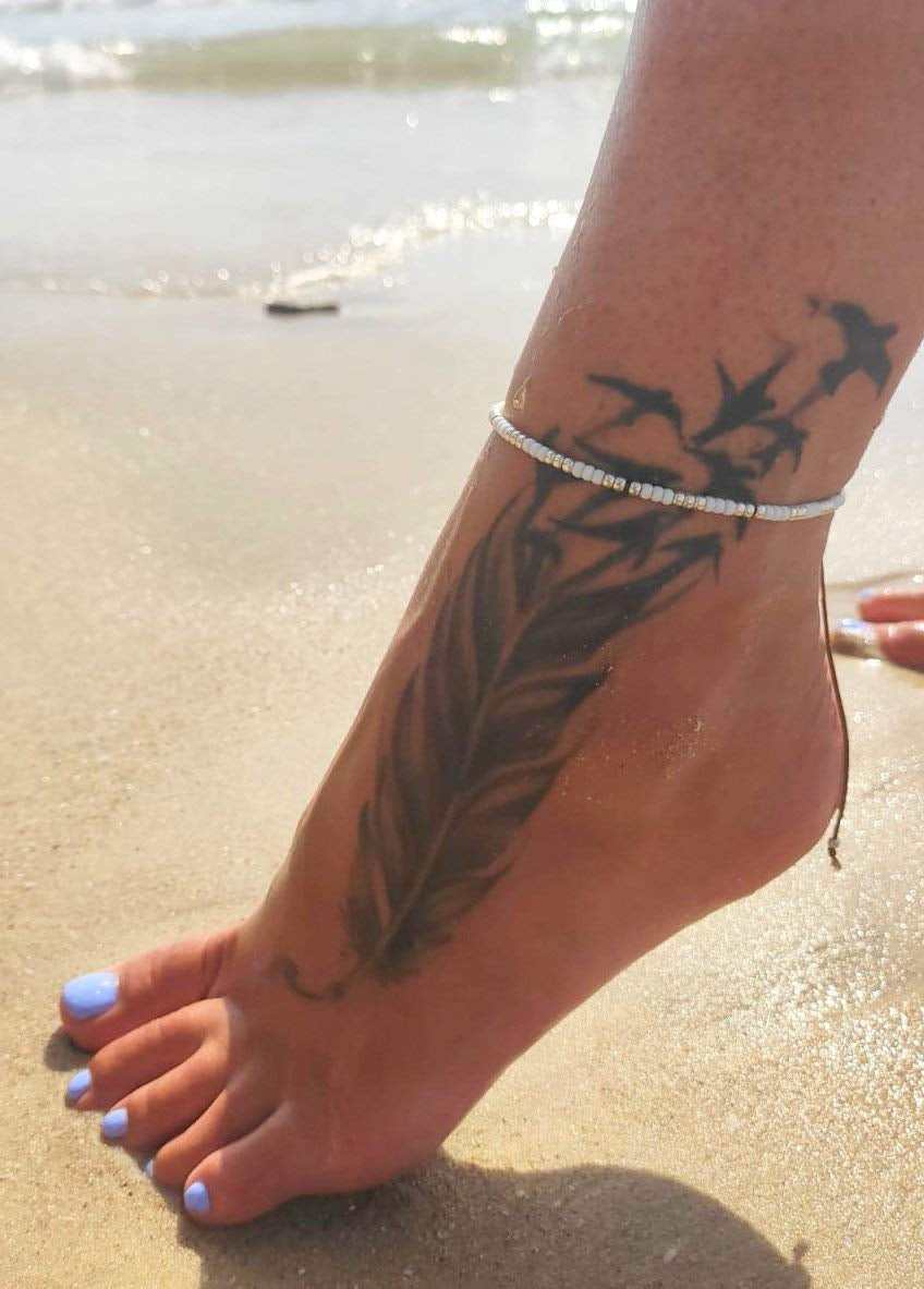 Beaded Anklet for Women, Boho Native American Style, Unique White & Silver Hippie Beach Waterproof Anklet, Handmade by Tribes Apparel & Accessories > Jewelry > Anklets Tribes by Sara K