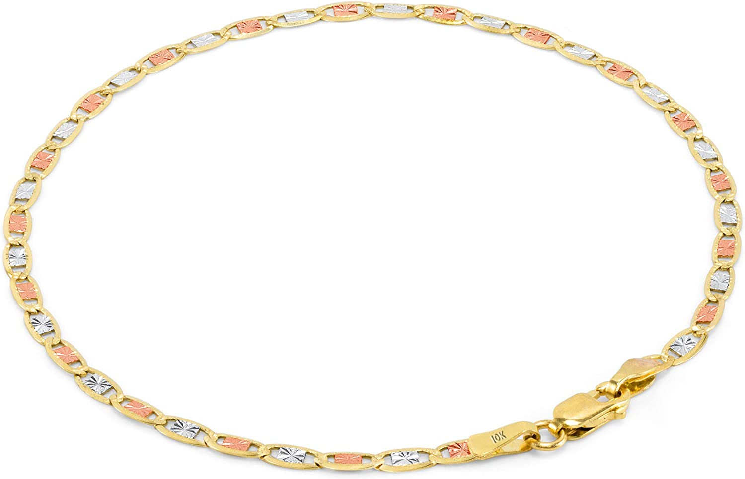 Nuragold 10K Three Tone Yellow Rose White Gold 2.5Mm Valentin Mariner Link Anchor Chain Bracelet or Anklet, Womens 7" 7.5" 8" 8.5" 9" Apparel & Accessories > Jewelry > Anklets NuraGold