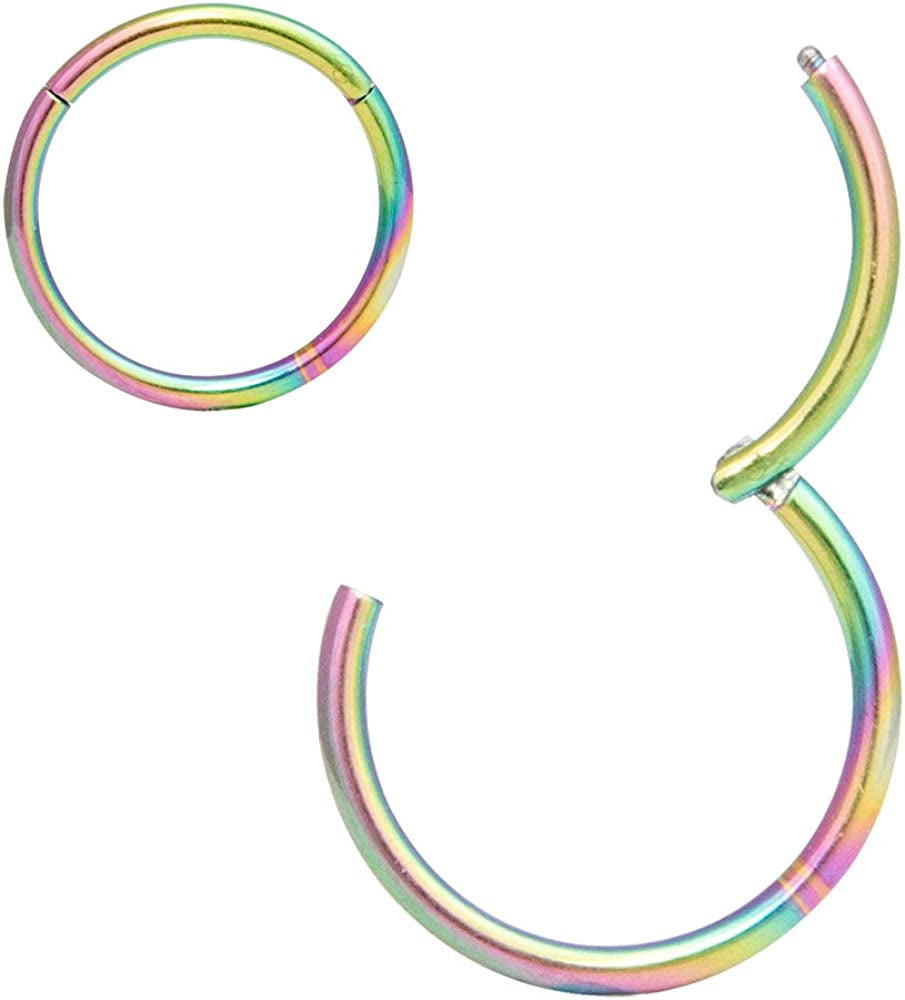ORANGELOVE Hypoallergenic Nose Rings 20G 18G 16G 14G 12G 10G 8G 316L Surgical Steel Septum Jewelry Hinged Segment Ring Body Piercing Nose Hoop Lip Rings Nose Helix Cartilage Rook Earrings Apparel & Accessories > Jewelry > Rings ORANGELOVE 1pc 12g 14mm Rainbow