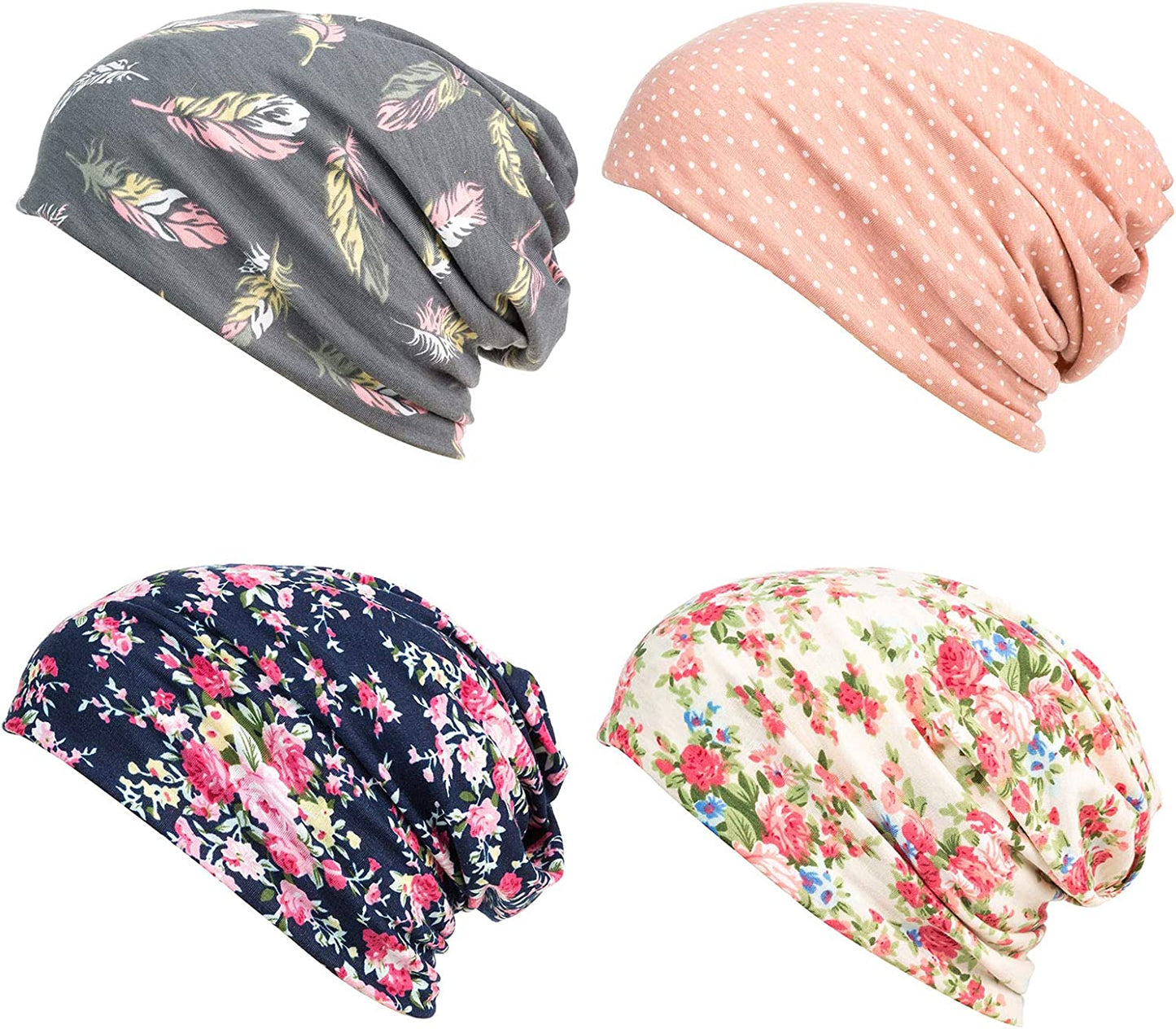 HONENNA Printed Turban Headband Chemo Cap Soft Sleep Beanie Apparel & Accessories > Clothing Accessories > Headwear HONENNA (Spot+gray+navy Blue+begin) / Pack