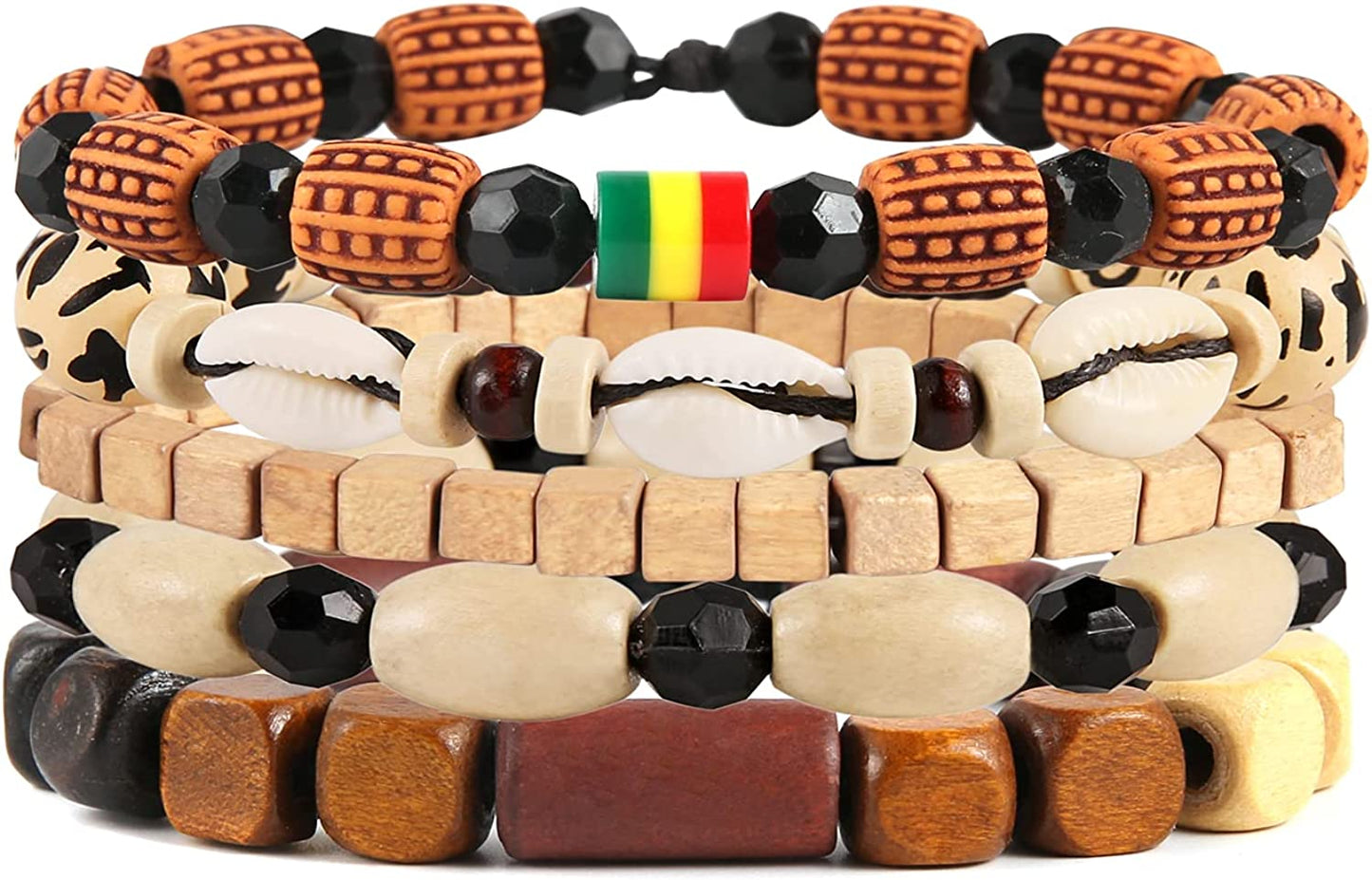 HZMAN Wrap Bracelets Men Women, Hemp Cords Wood Beads Ethnic Tribal Bracelets, Leather Wristbands Apparel & Accessories > Jewelry > Bracelets HZMAN Shell Conch