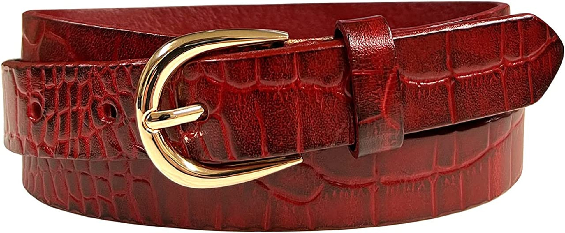Women'S Dress Belt Casual Fashion Waist Skinny Belt 1"(25Mm) Wide, Multi-Style Options Apparel & Accessories > Clothing Accessories > Belts Belts.com Style 1 - Premium Leather Alligator Red 32