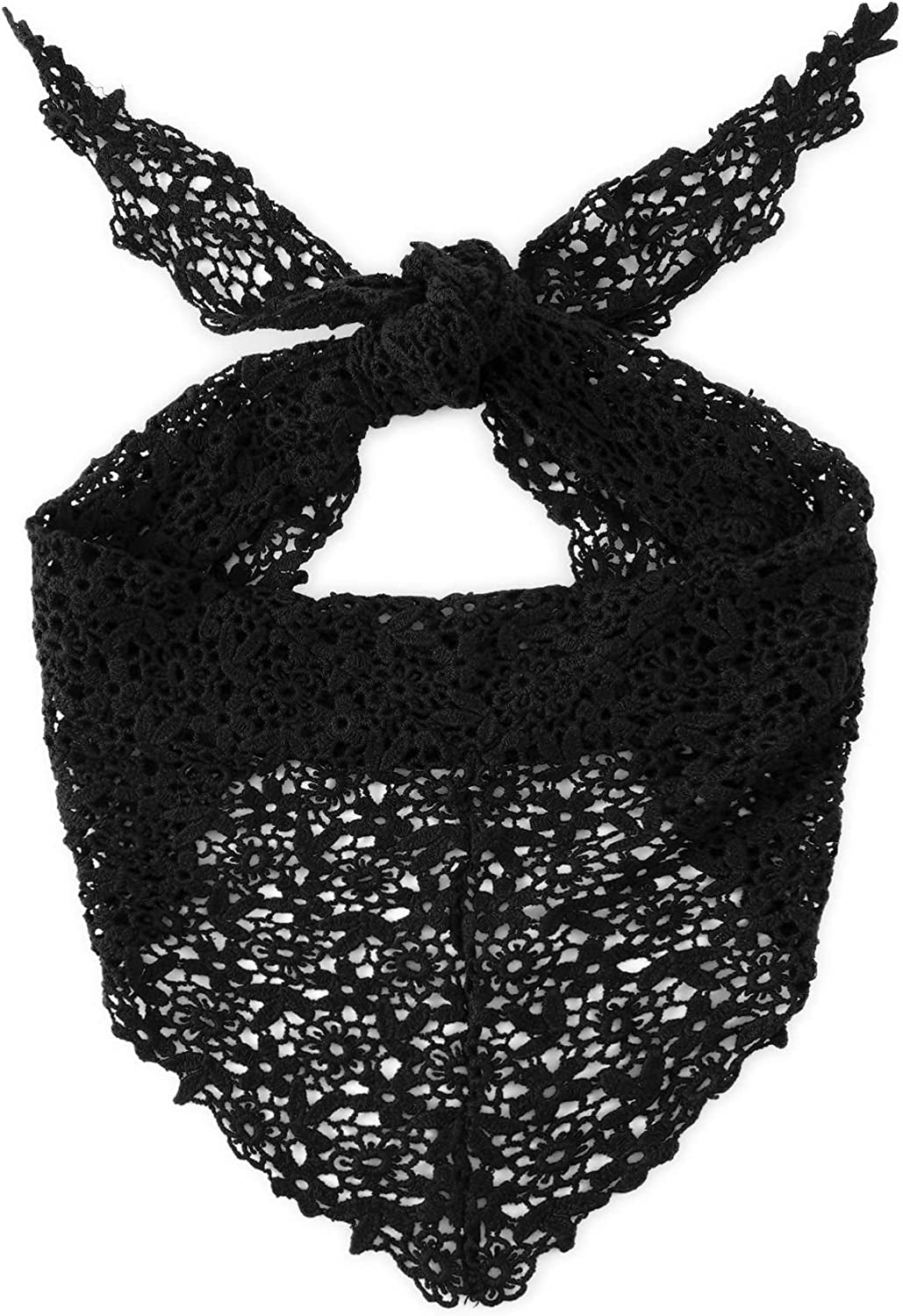 GERINLY Elegant Lace Crochet Neck Scarf Solid Color Triangle Shoulder Wrap for Women Apparel & Accessories > Clothing Accessories > Headwear GERINLY Black