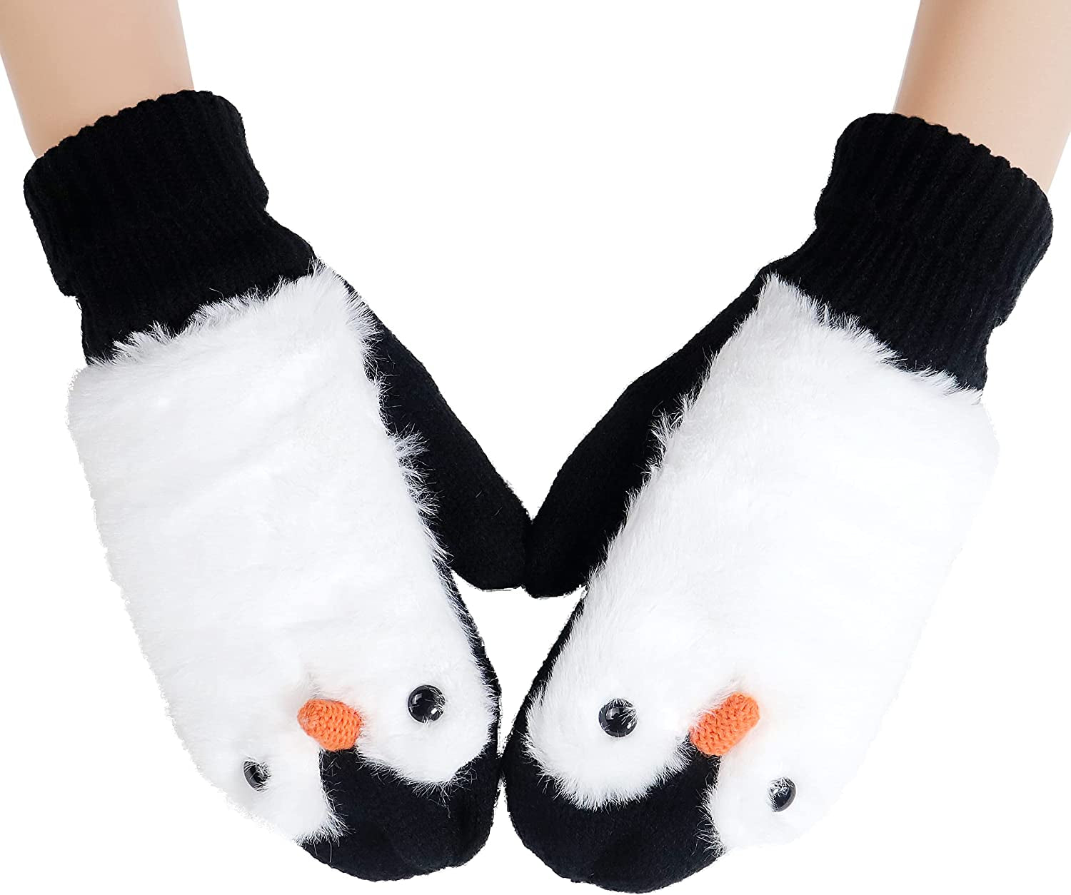 Double Layer Winter Thicken Warm Knit Mittens Cartoon Hedgehog Gloves Apparel & Accessories > Clothing Accessories > Gloves & Mittens Bienvenu Black White