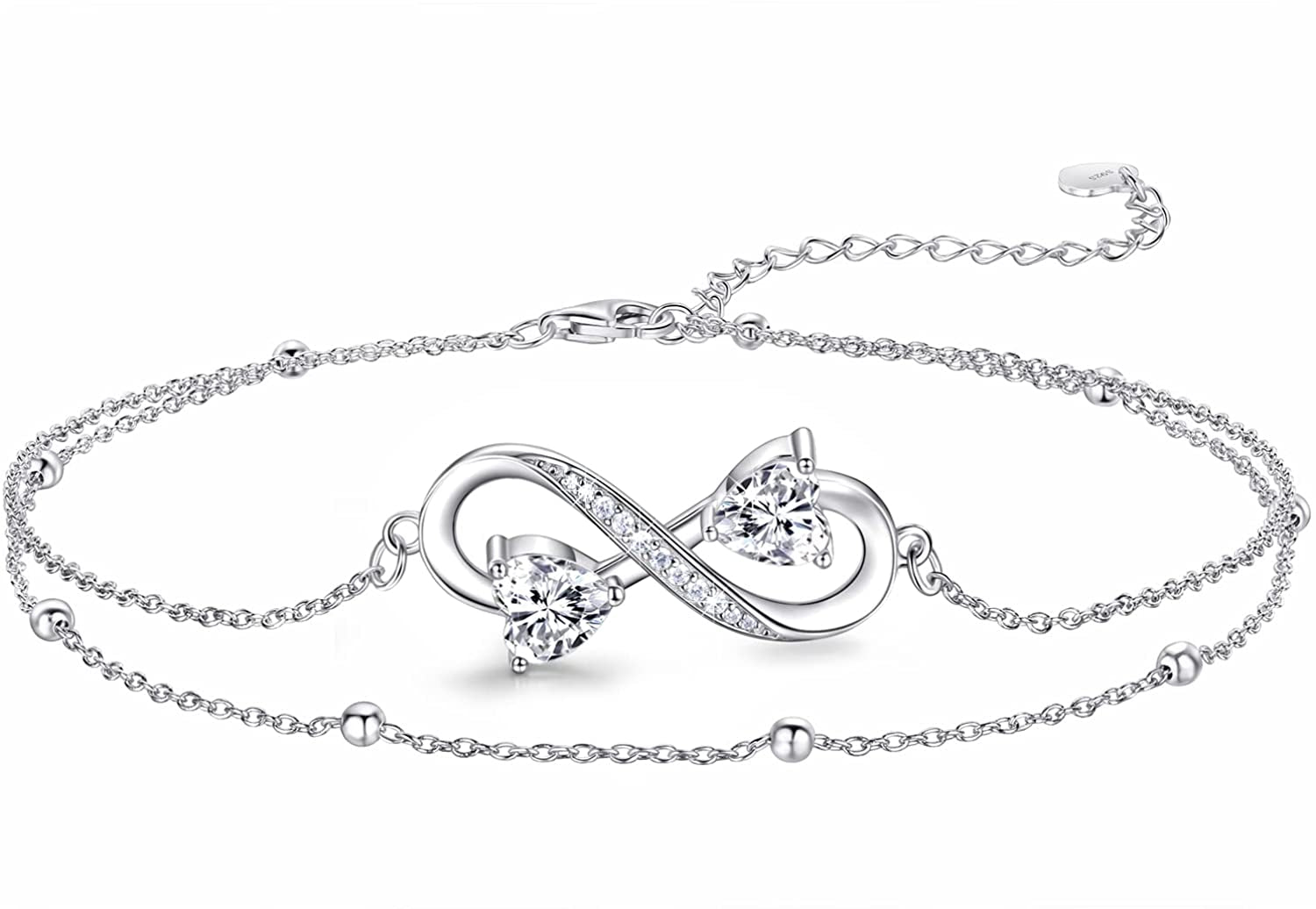 NINAMAID Anklet Bracelets for Women, 925 Sterling Silver Infinity Anklet for Women Girls Adjustable Beach Women'S Anklets Jewelry Gifts for Women Apparel & Accessories > Jewelry > Necklaces NINAMAID